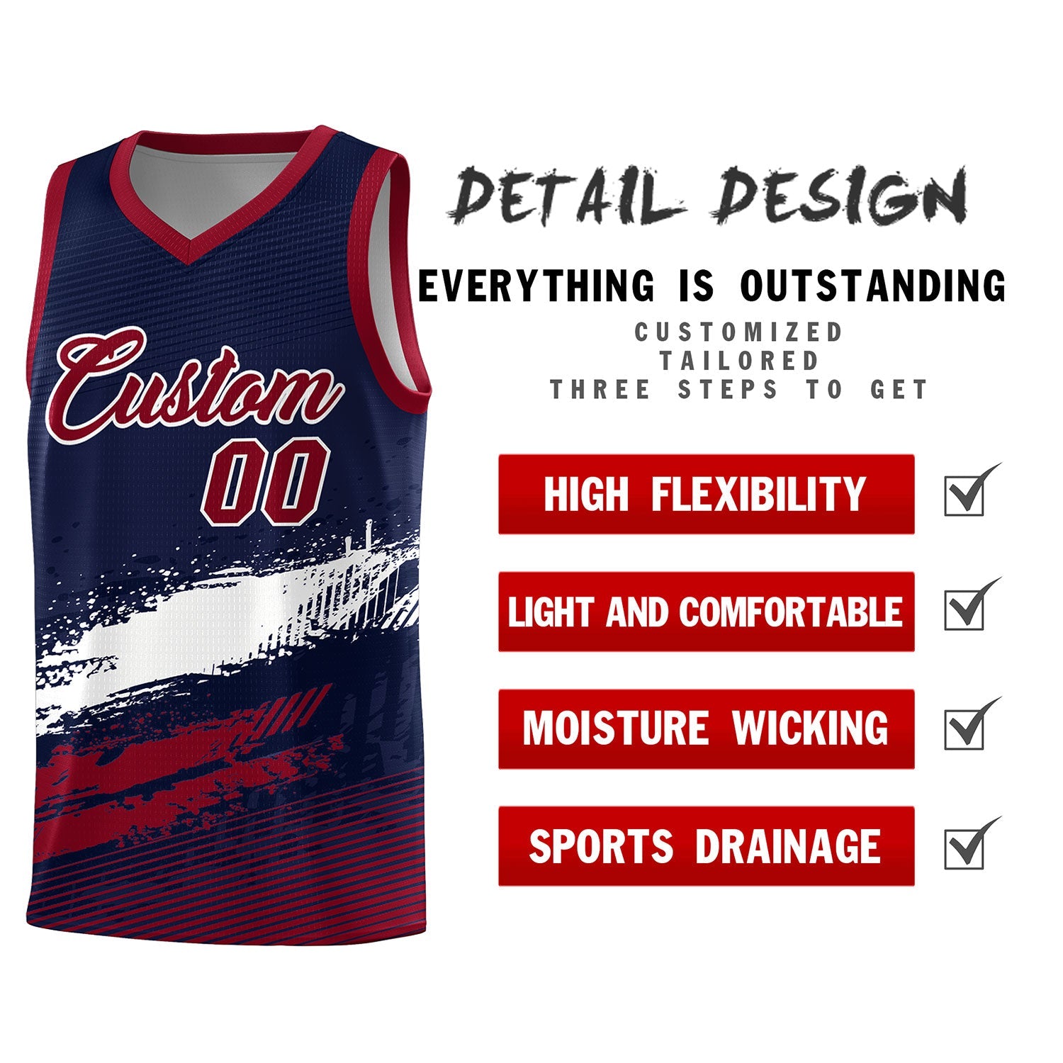 Custom Navy White and Crimson Graffiti Pattern Sports Uniform Basketball Jersey