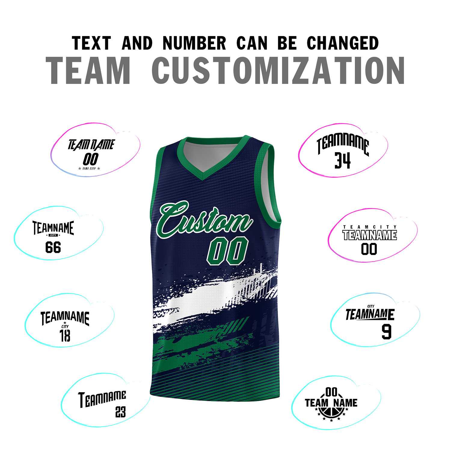 Custom Navy White and Kelly Green Graffiti Pattern Sports Uniform Basketball Jersey