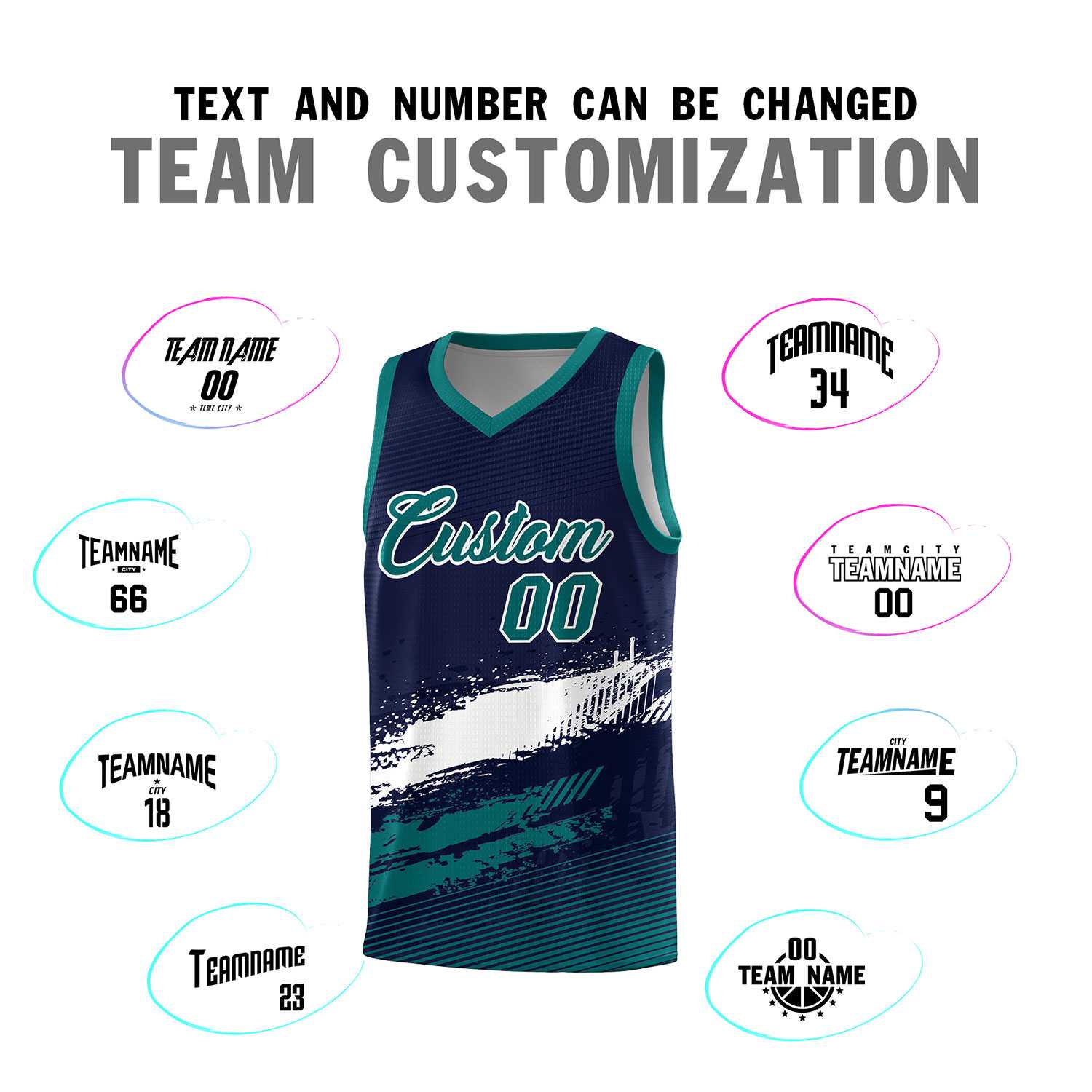 Custom Navy White and Aqua Graffiti Pattern Sports Uniform Basketball Jersey