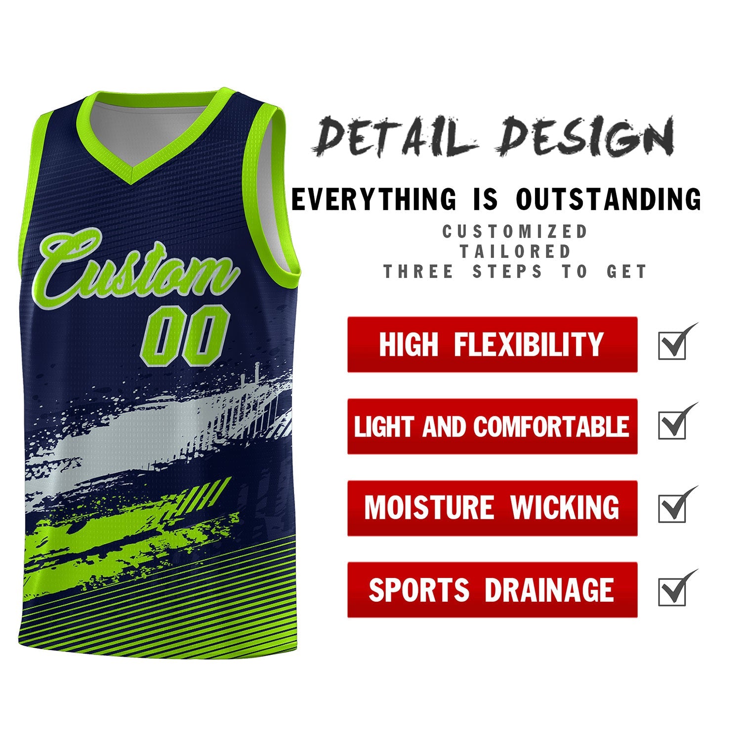 Custom Navy Gray and Neon Green Graffiti Pattern Sports Uniform Basketball Jersey