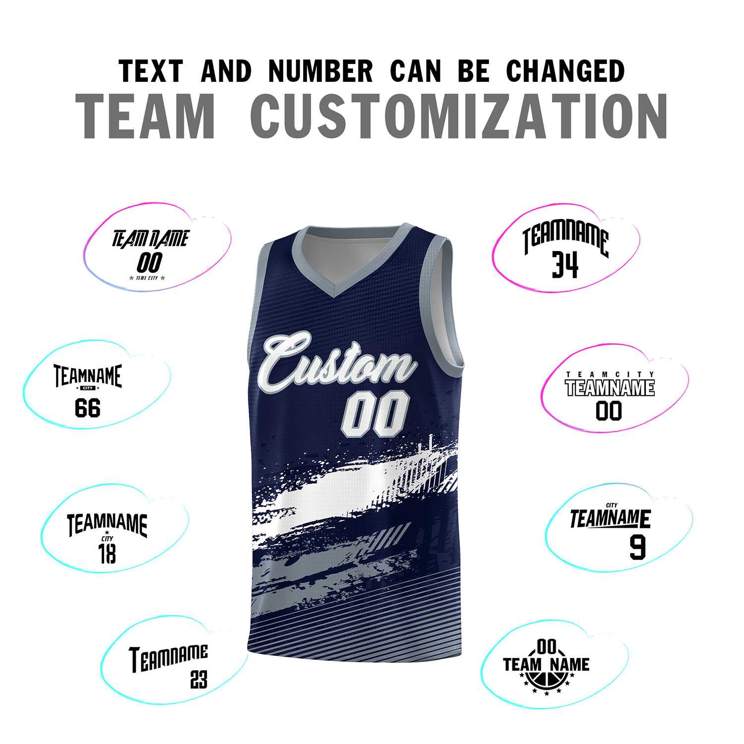 Custom Navy White and Gray Graffiti Pattern Sports Uniform Basketball Jersey