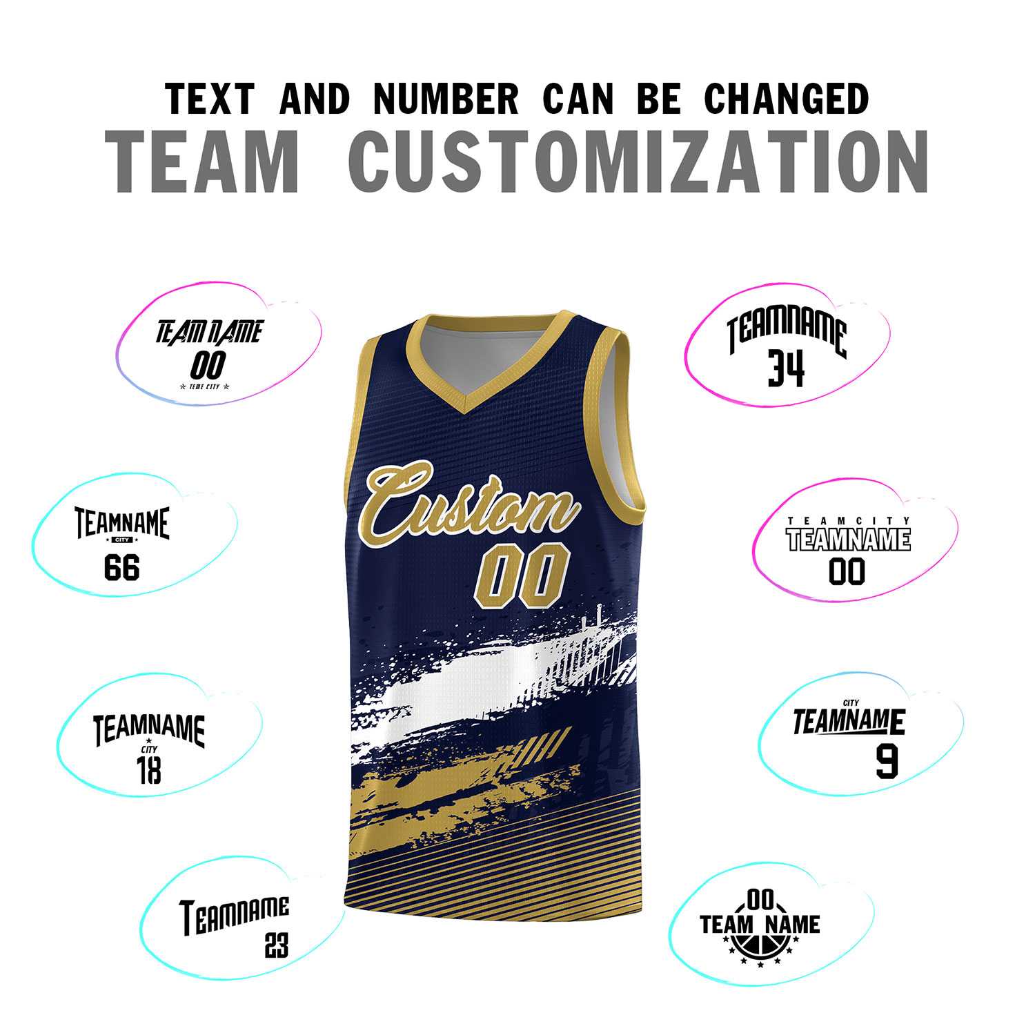 Custom Navy White and Old Gold Graffiti Pattern Sports Uniform Basketball Jersey