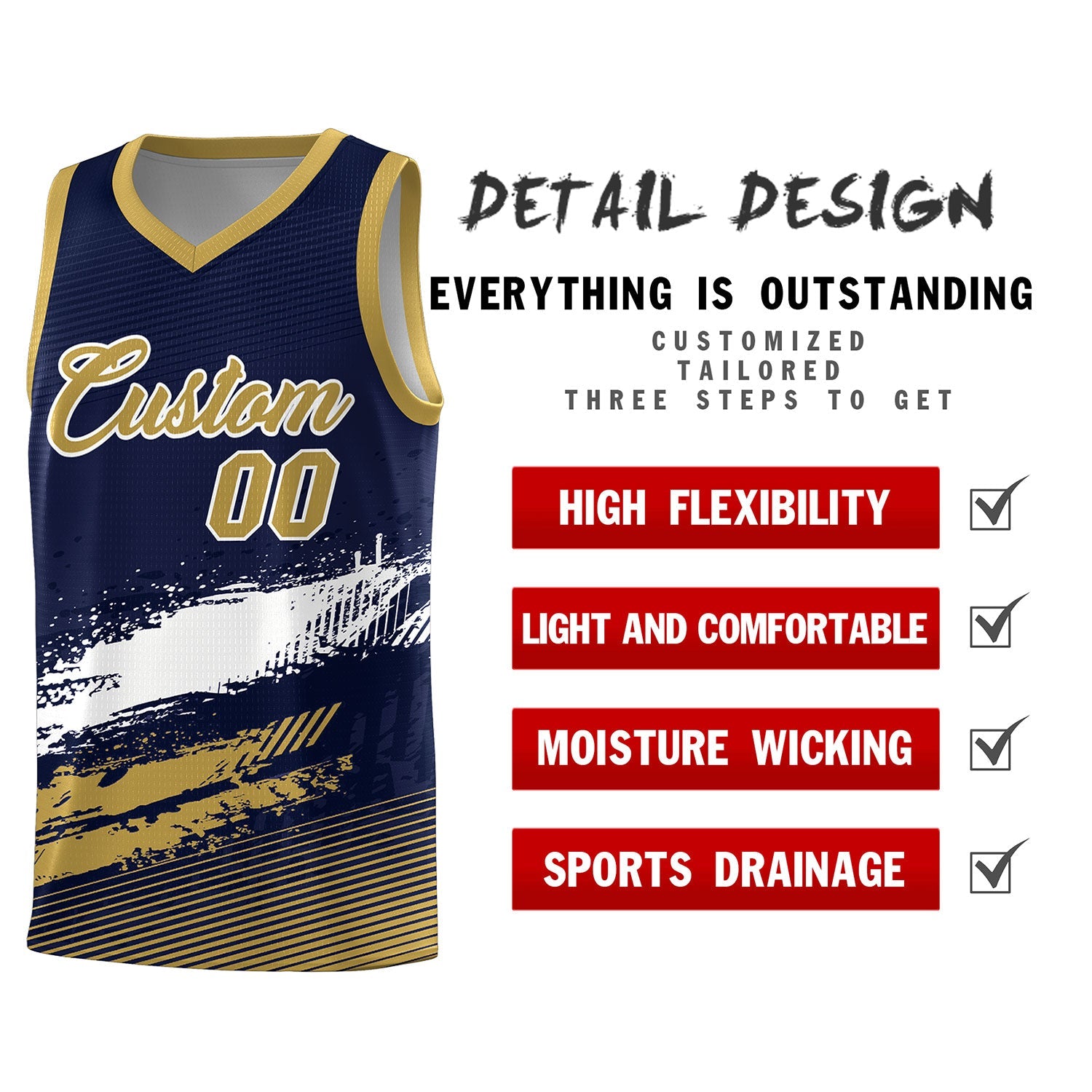 Custom Navy White and Old Gold Graffiti Pattern Sports Uniform Basketball Jersey