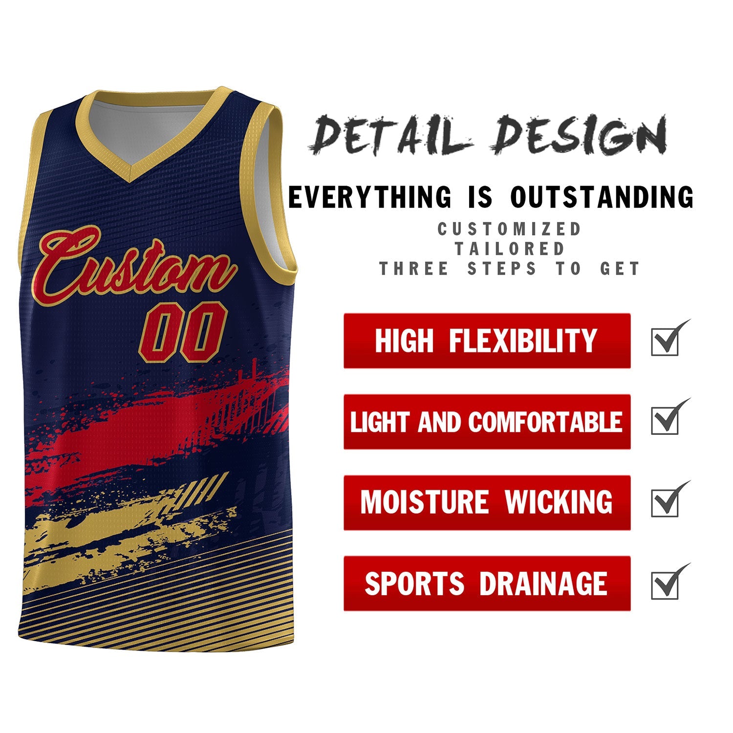 Custom Navy Red and Old Gold Graffiti Pattern Sports Uniform Basketball Jersey