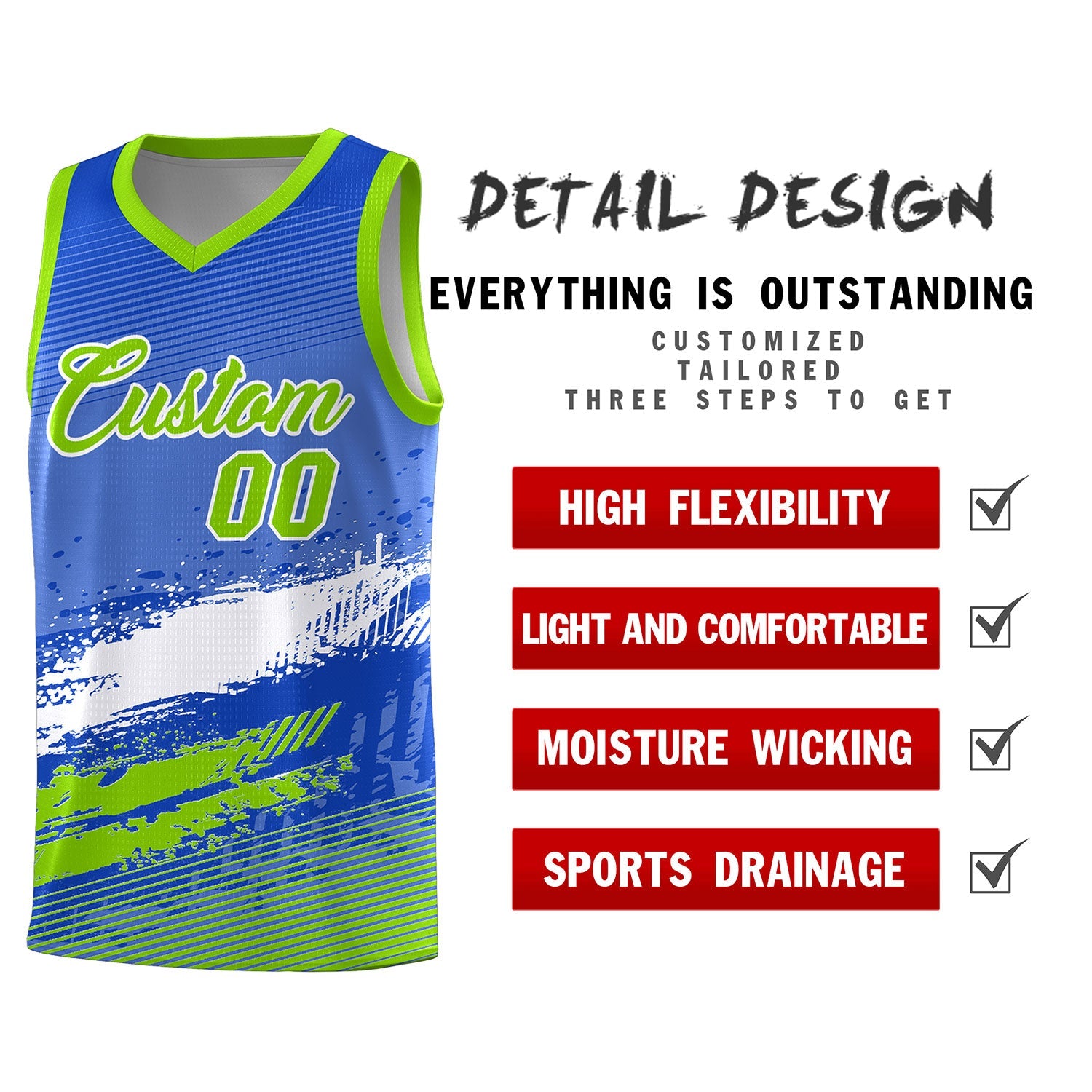 Custom Royal White and Neon Green Graffiti Pattern Sports Uniform Basketball Jersey