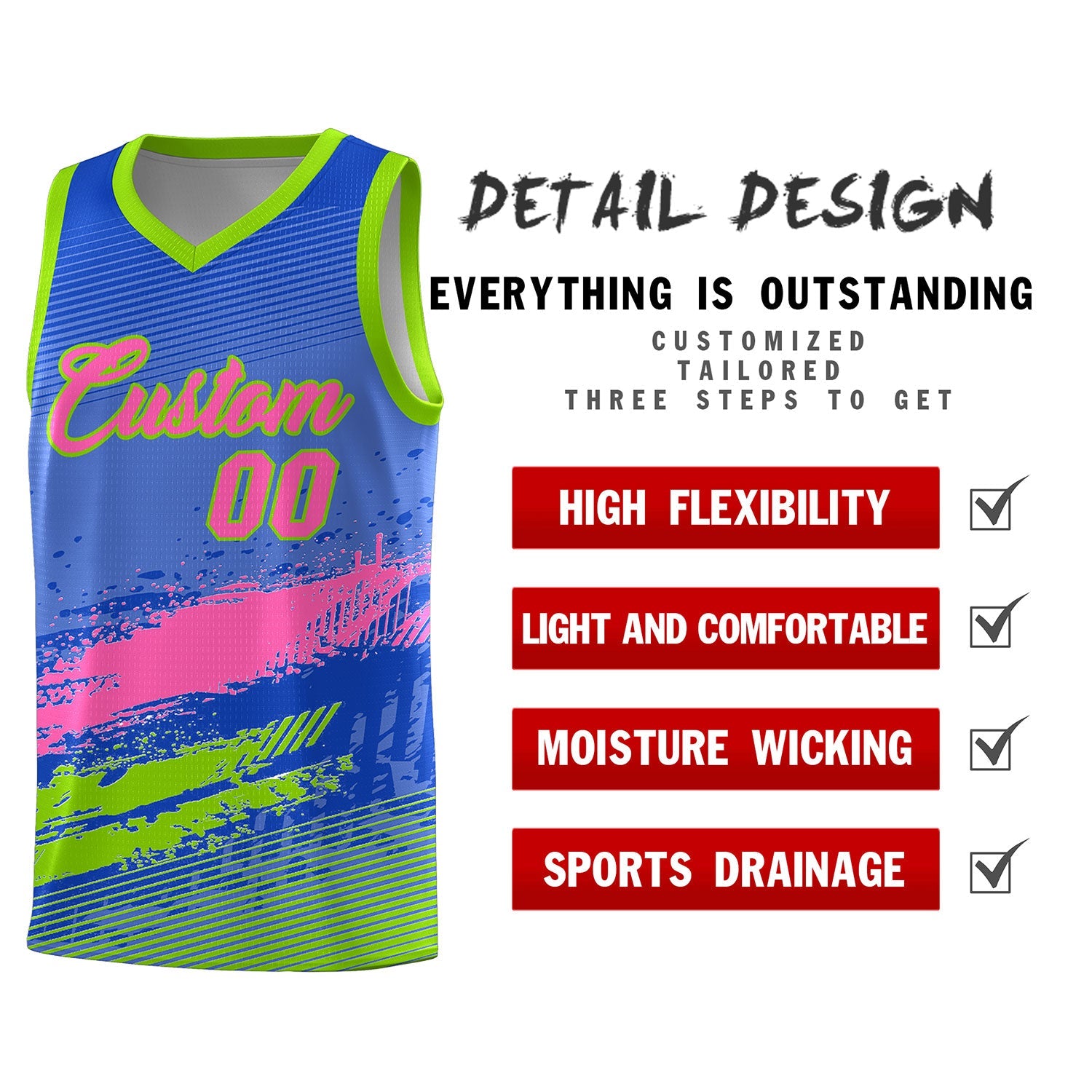 Custom Royal Pink and Neon Green Graffiti Pattern Sports Uniform Basketball Jersey