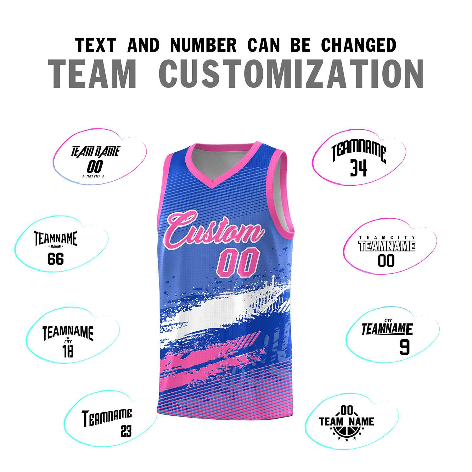 Custom Royal White and Pink Graffiti Pattern Sports Uniform Basketball Jersey