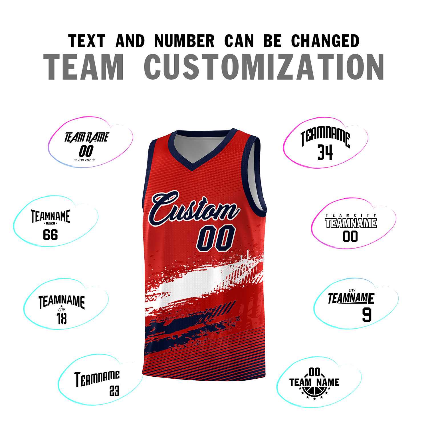 Custom Red White and Navy Graffiti Pattern Sports Uniform Basketball Jersey