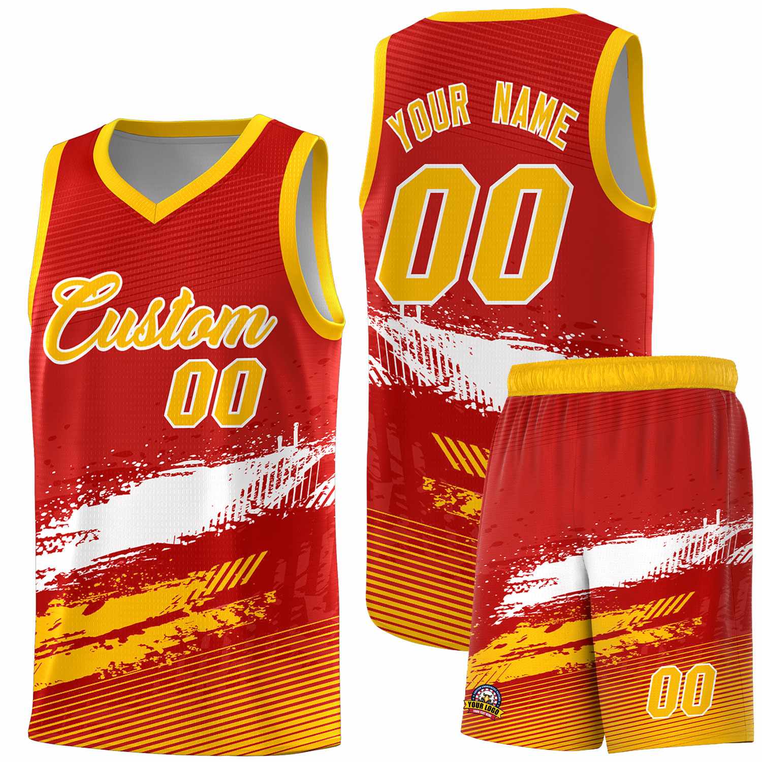 Custom Red White and Yellow Graffiti Pattern Sports Uniform Basketball Jersey