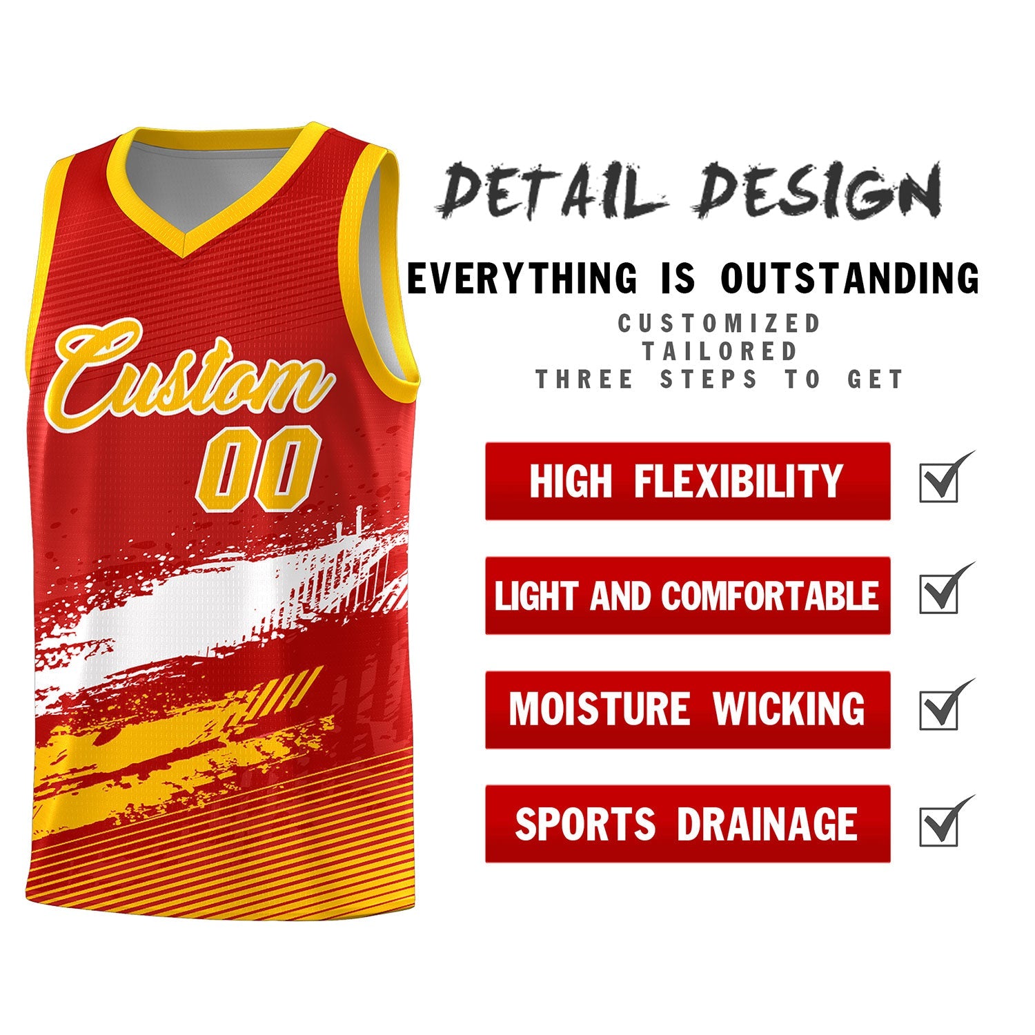 Custom Red White and Yellow Graffiti Pattern Sports Uniform Basketball Jersey