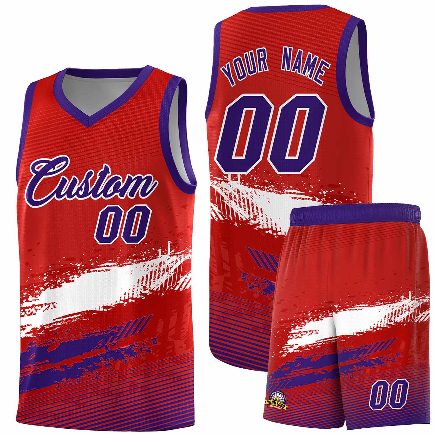 Custom Red White and Purple Graffiti Pattern Sports Uniform Basketball Jersey