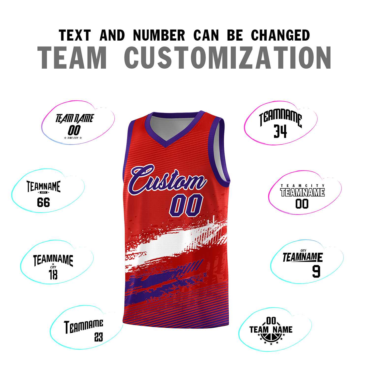 Custom Red White and Purple Graffiti Pattern Sports Uniform Basketball Jersey