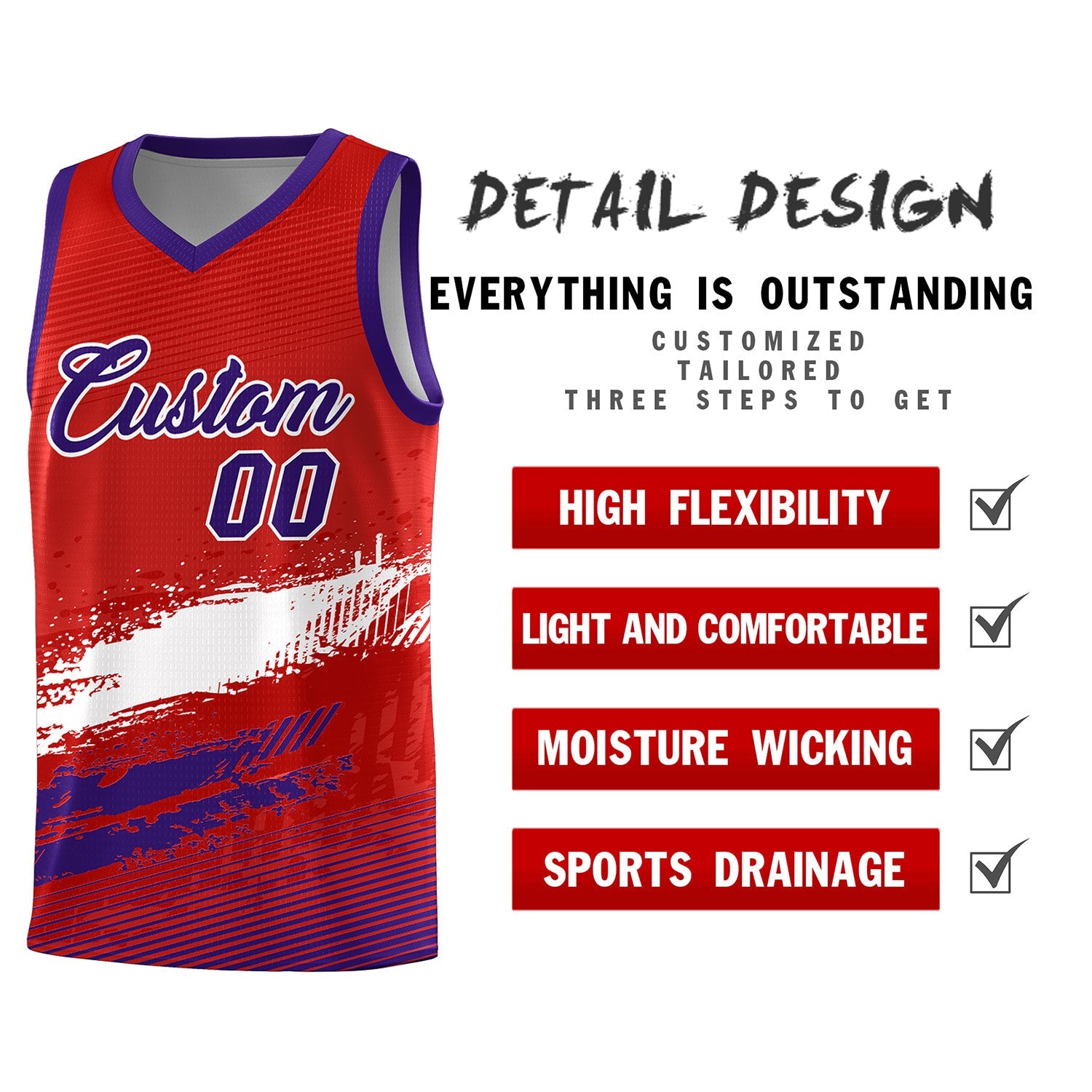 Custom Red White and Purple Graffiti Pattern Sports Uniform Basketball Jersey