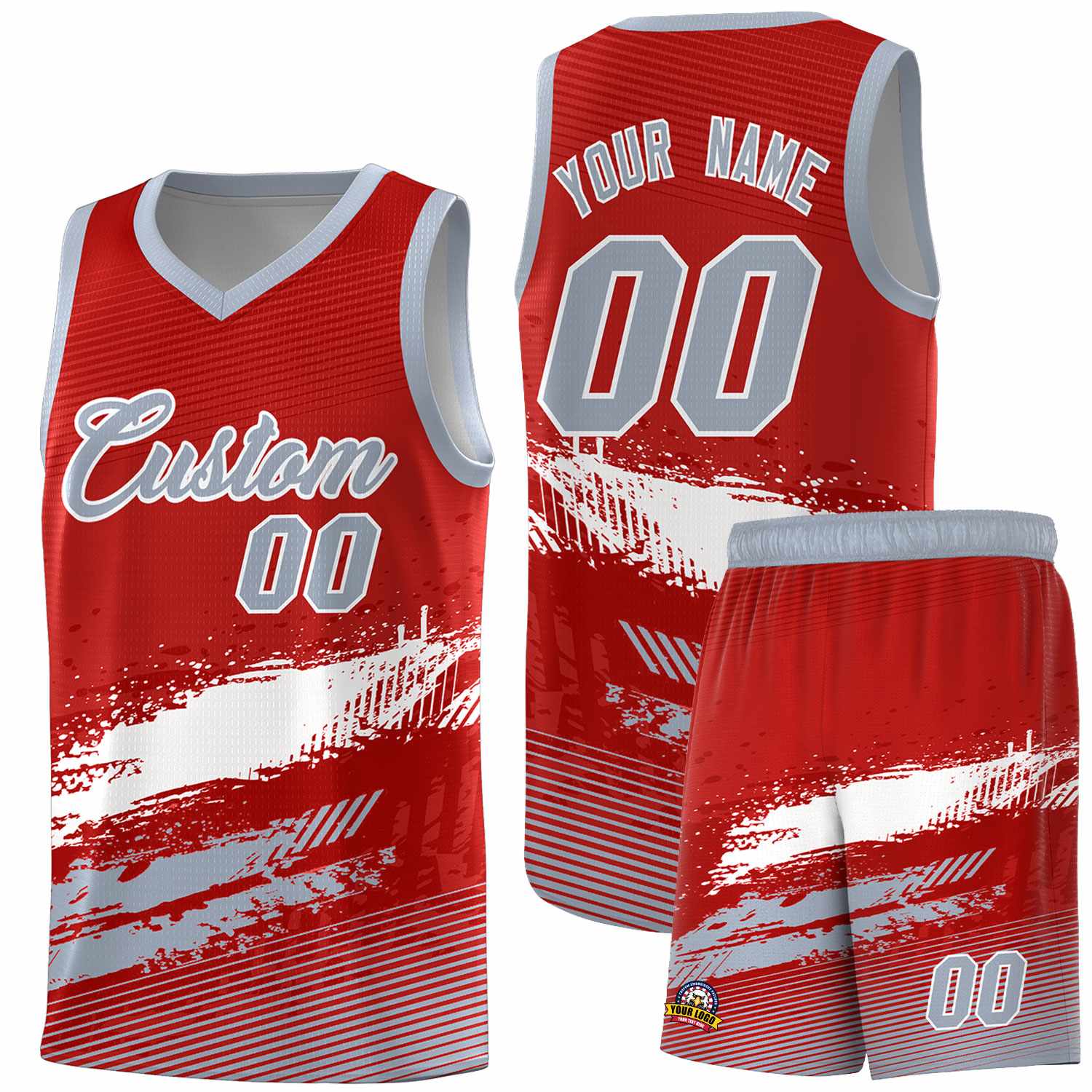 Custom Red White and Gray Graffiti Pattern Sports Uniform Basketball Jersey