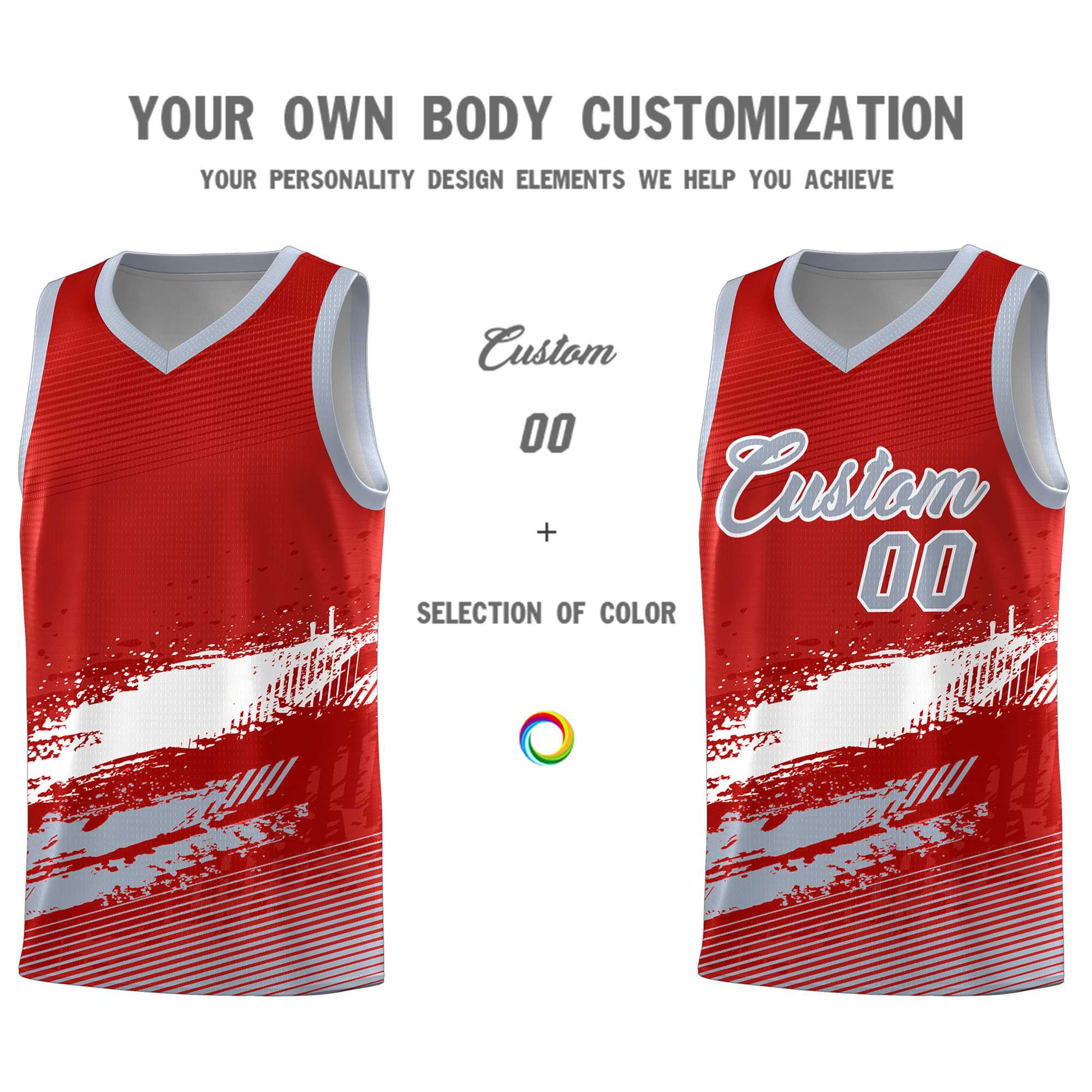 Custom Red White and Gray Graffiti Pattern Sports Uniform Basketball Jersey