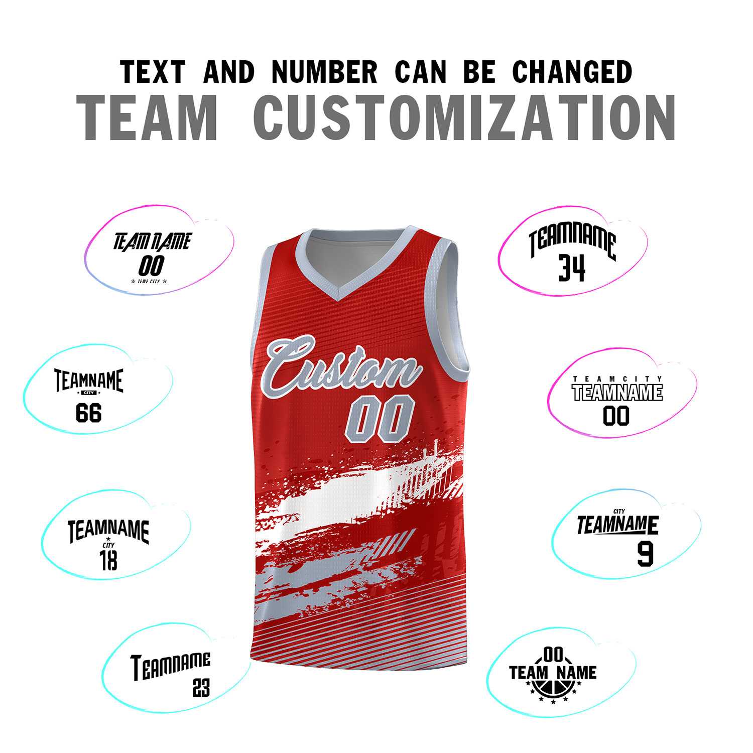 Custom Red White and Gray Graffiti Pattern Sports Uniform Basketball Jersey