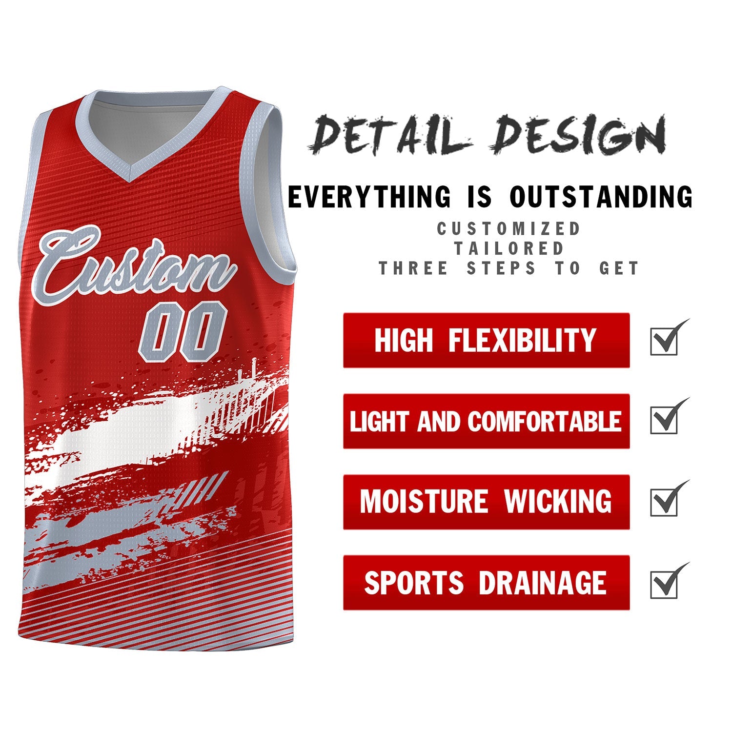 Custom Red White and Gray Graffiti Pattern Sports Uniform Basketball Jersey