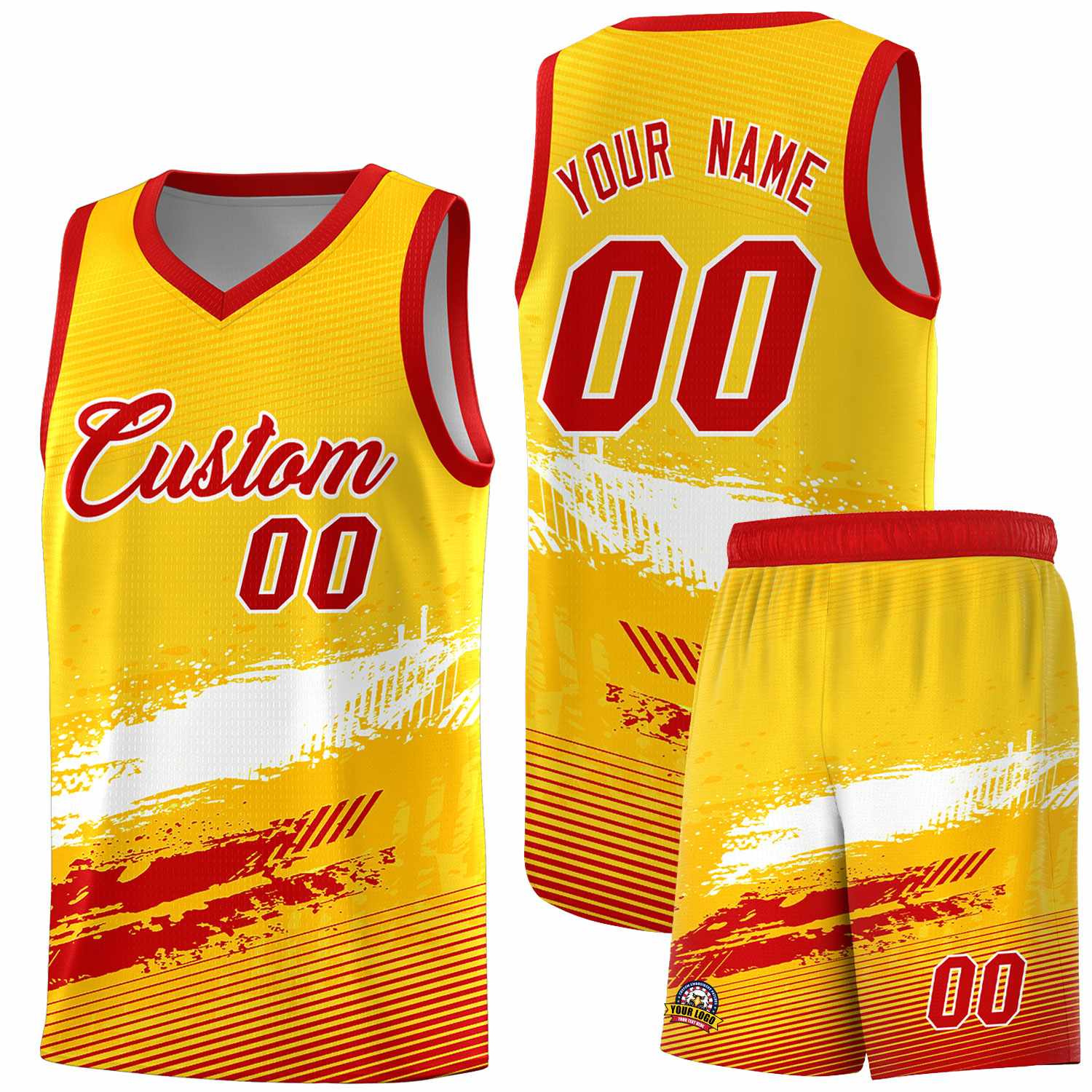 Custom Yellow White and Red Graffiti Pattern Sports Uniform Basketball Jersey