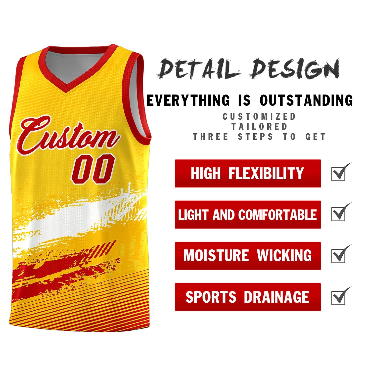 Custom Yellow White and Red Graffiti Pattern Sports Uniform Basketball Jersey