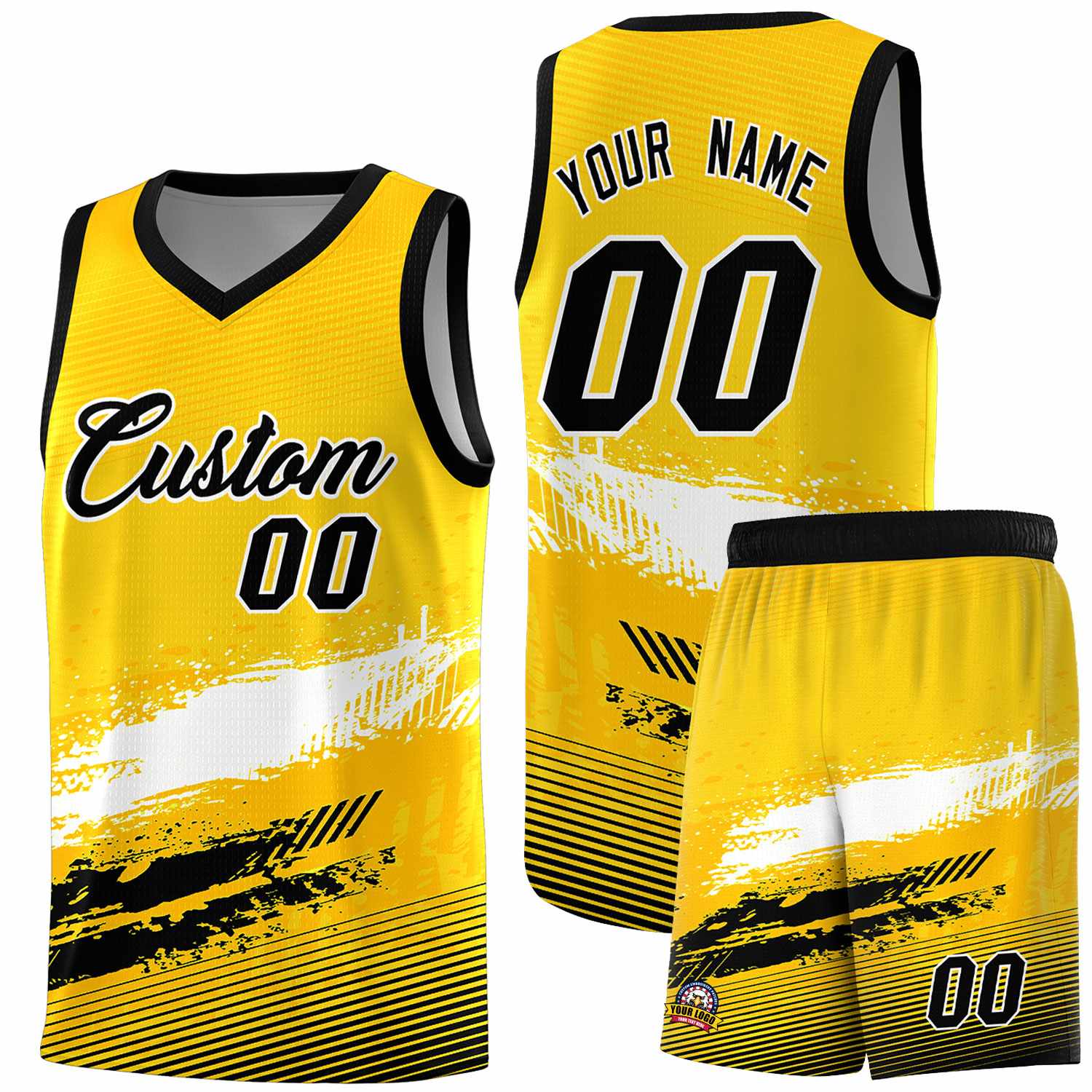 Custom Yellow White and Black Graffiti Pattern Sports Uniform Basketball Jersey