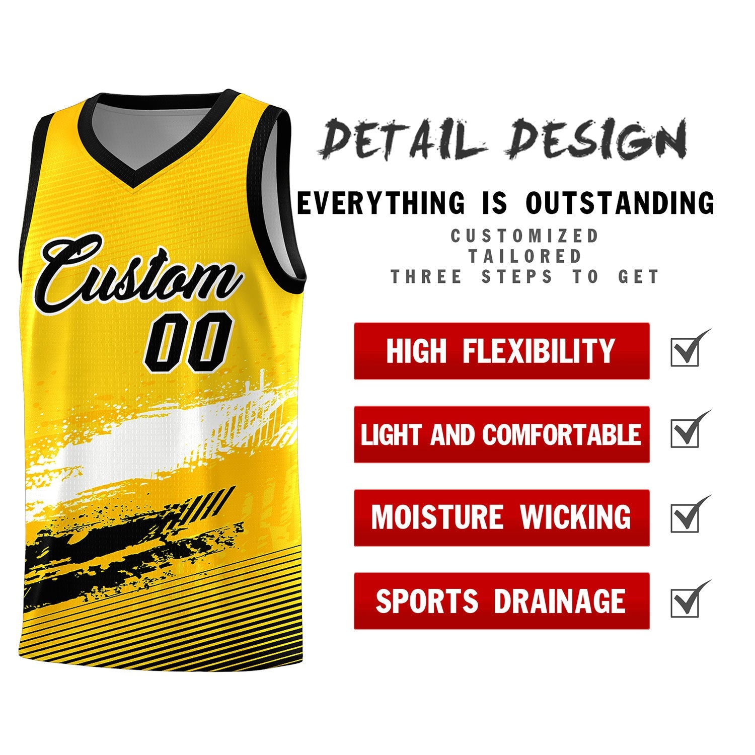 Custom Yellow White and Black Graffiti Pattern Sports Uniform Basketball Jersey