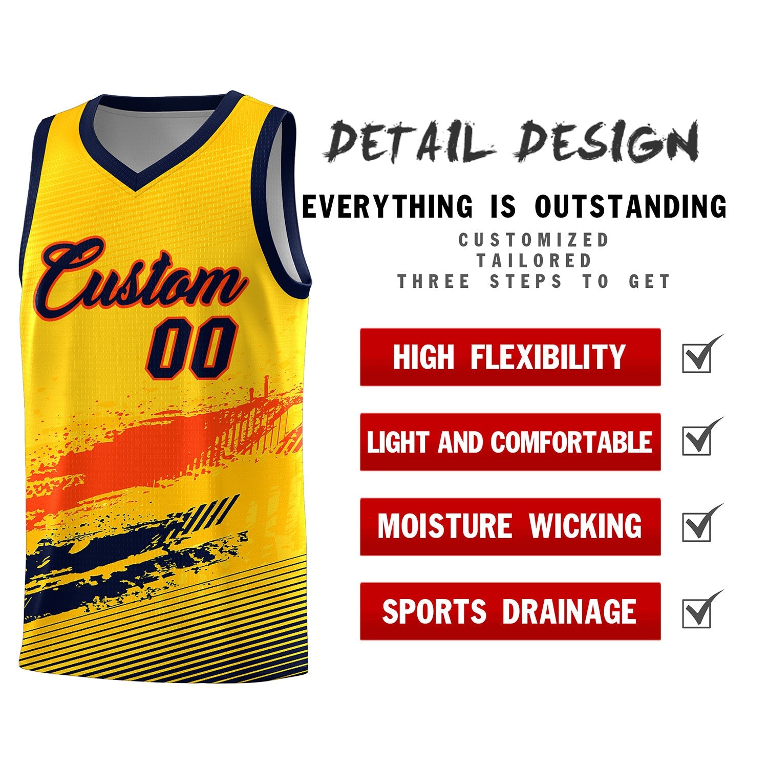 Custom Yellow Orange and Navy Graffiti Pattern Sports Uniform Basketball Jersey