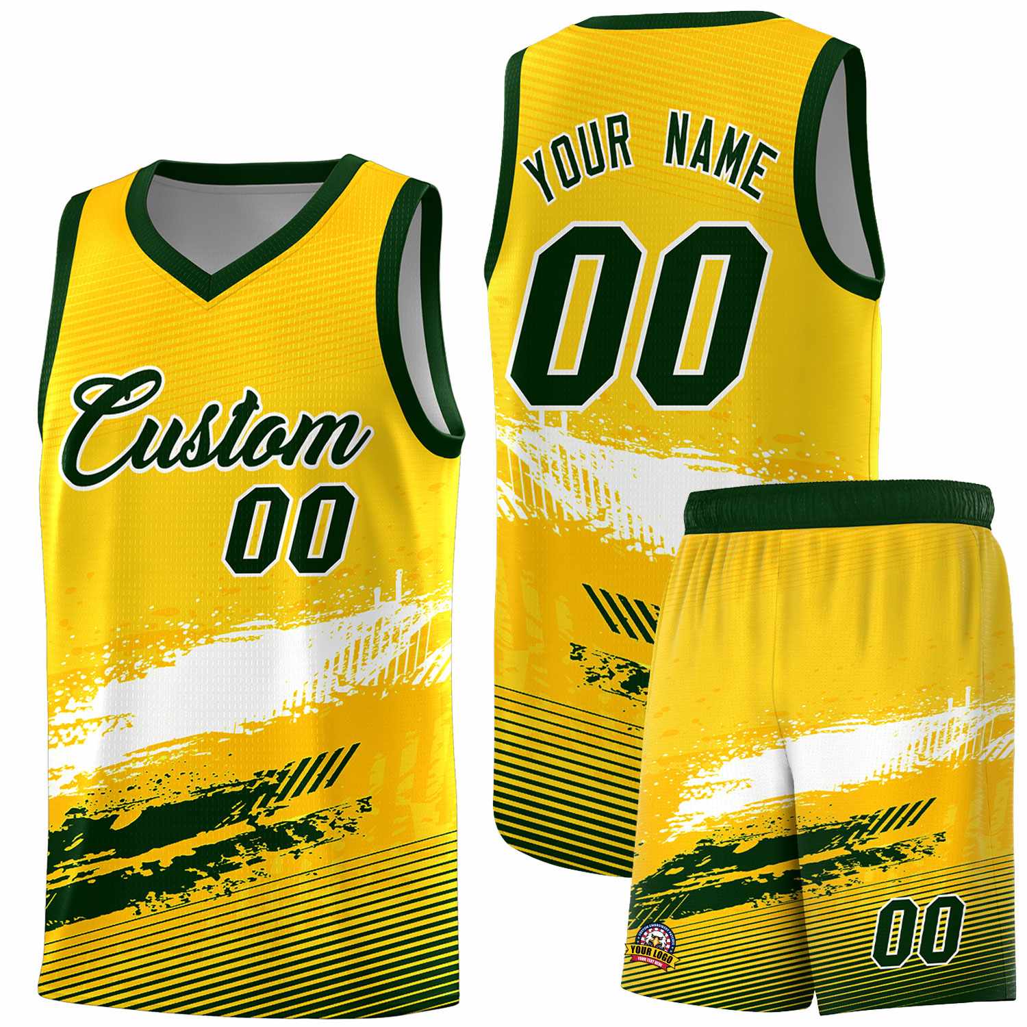 Custom Yellow White and Green Graffiti Pattern Sports Uniform Basketball Jersey