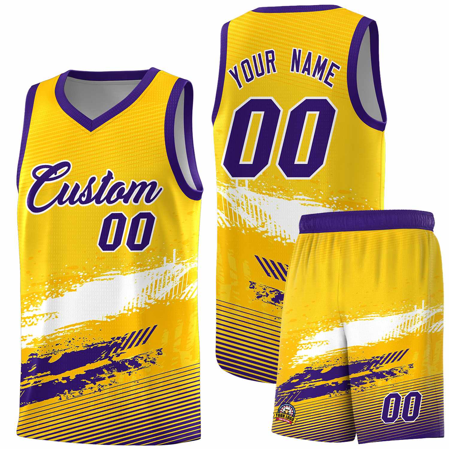 Custom Yellow White and Purple Graffiti Pattern Sports Uniform Basketball Jersey