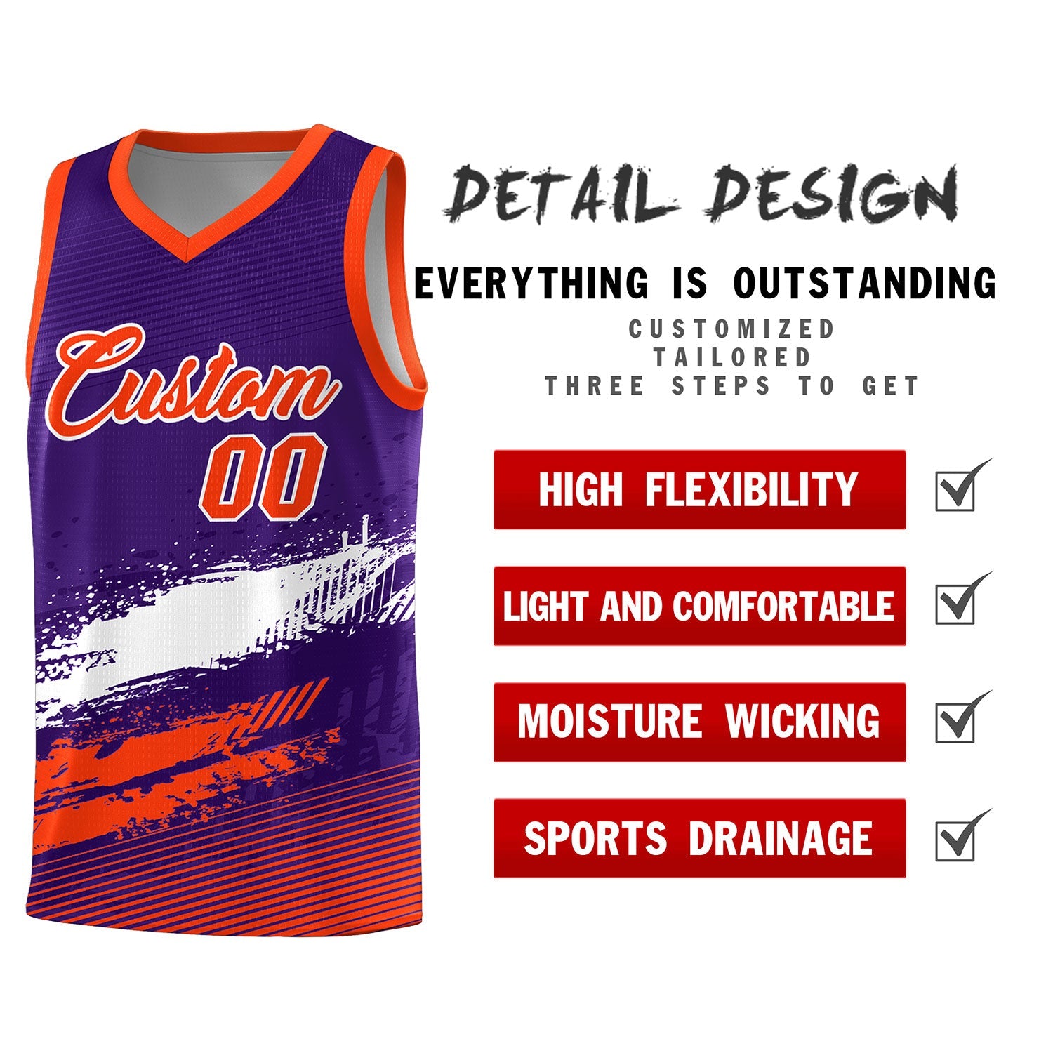 Custom Purple White and Orange Graffiti Pattern Sports Uniform Basketball Jersey