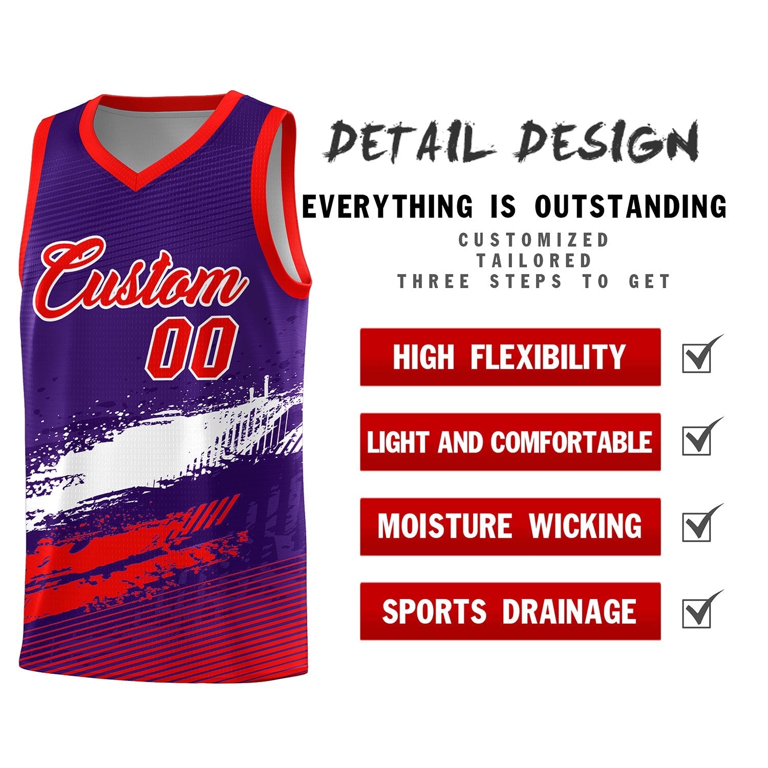 Custom Purple White and Red Graffiti Pattern Sports Uniform Basketball Jersey