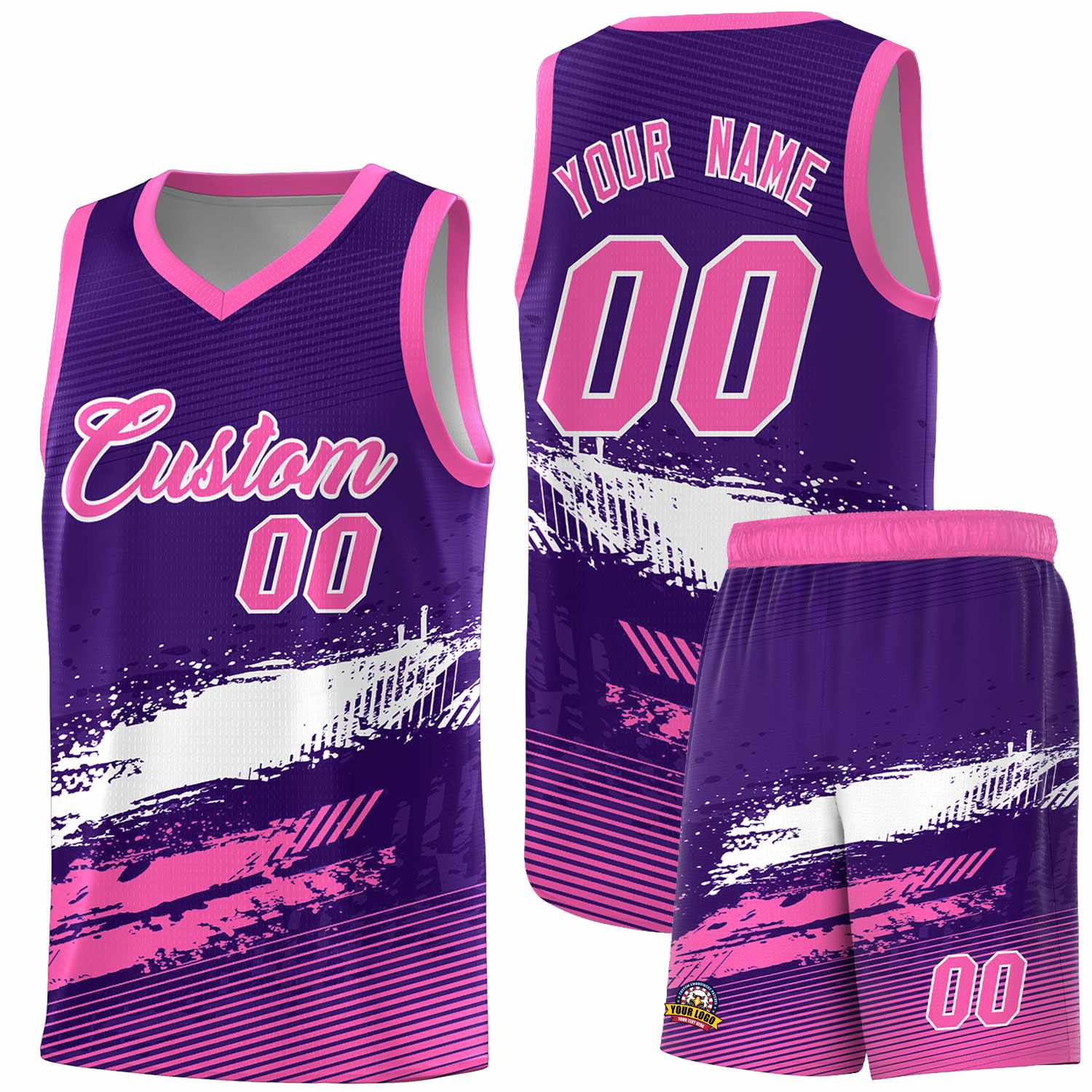 Custom Purple White and Pink Graffiti Pattern Sports Uniform Basketball Jersey