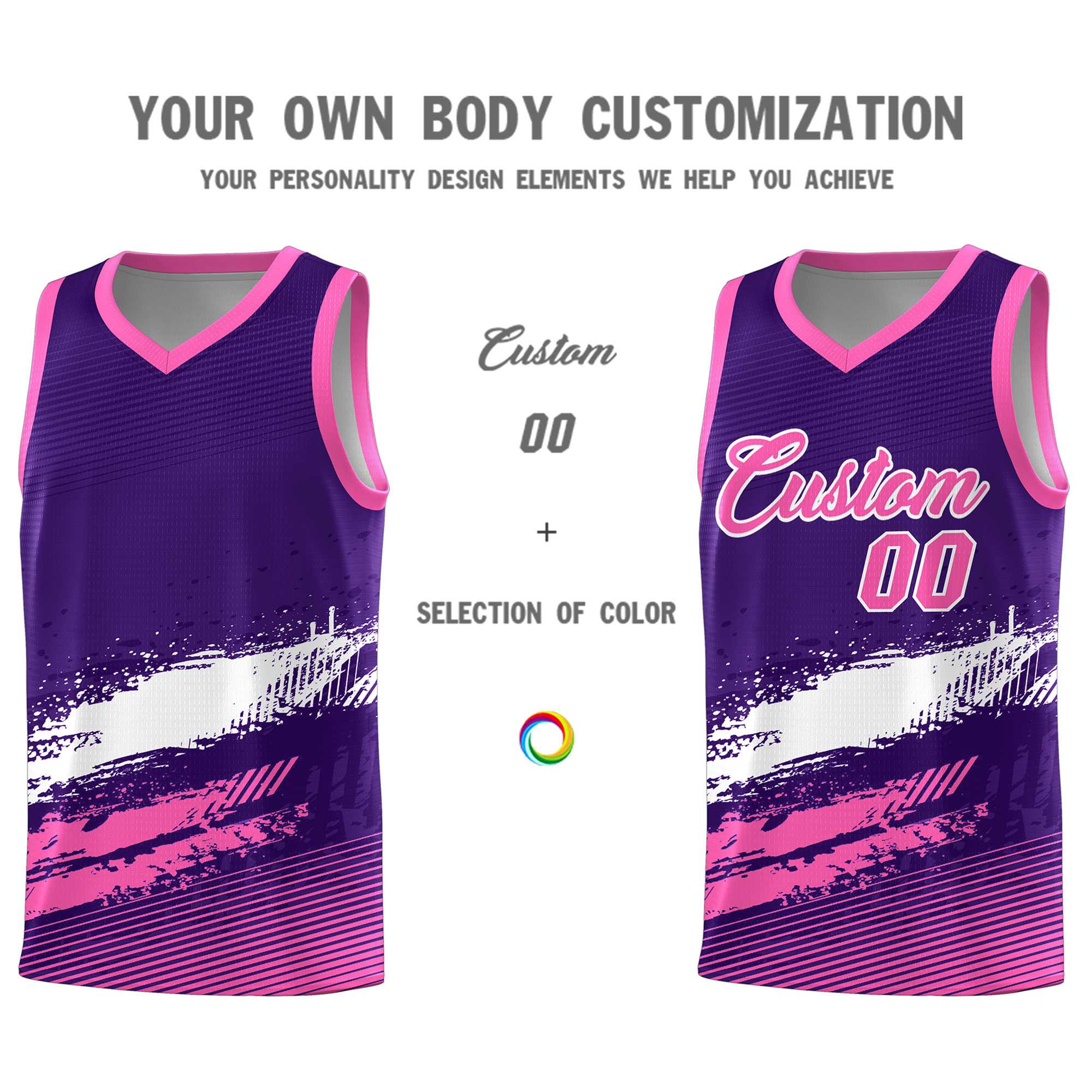 Custom Purple White and Pink Graffiti Pattern Sports Uniform Basketball Jersey