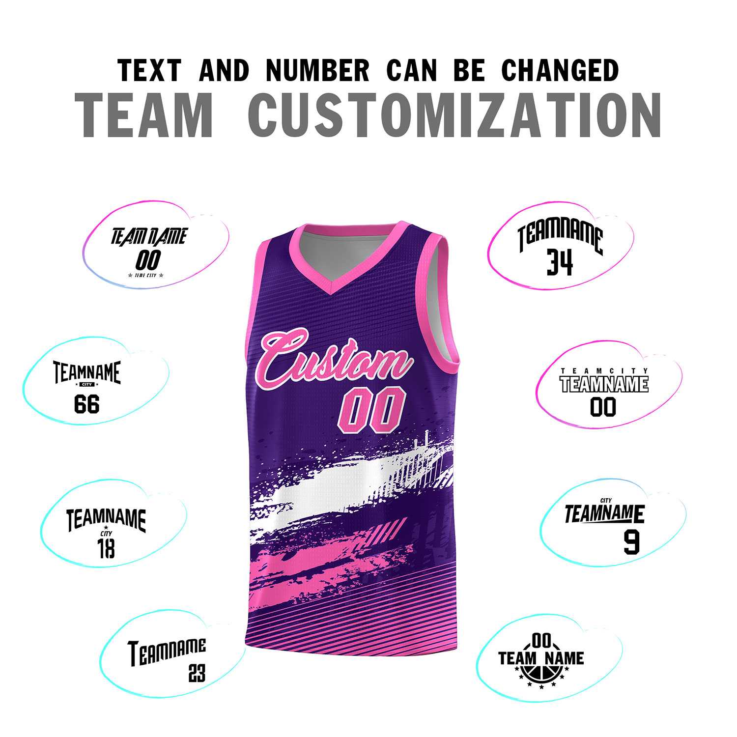 Custom Purple White and Pink Graffiti Pattern Sports Uniform Basketball Jersey