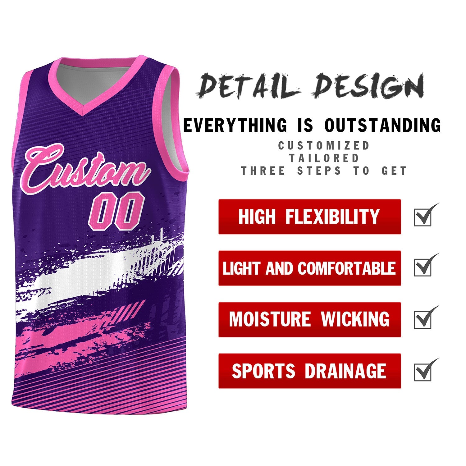 Custom Purple White and Pink Graffiti Pattern Sports Uniform Basketball Jersey