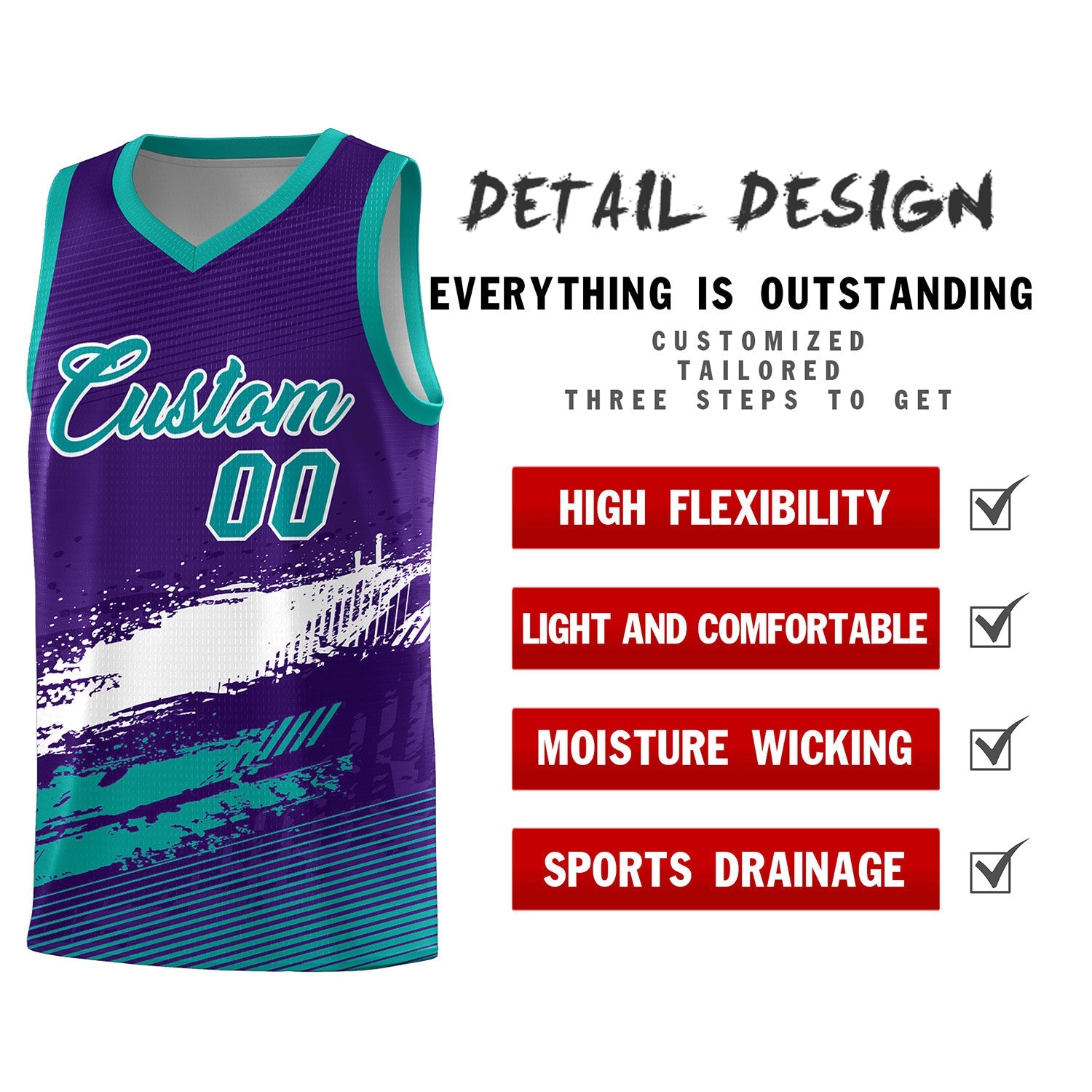 Custom Purple White and Aqua Graffiti Pattern Sports Uniform Basketball Jersey