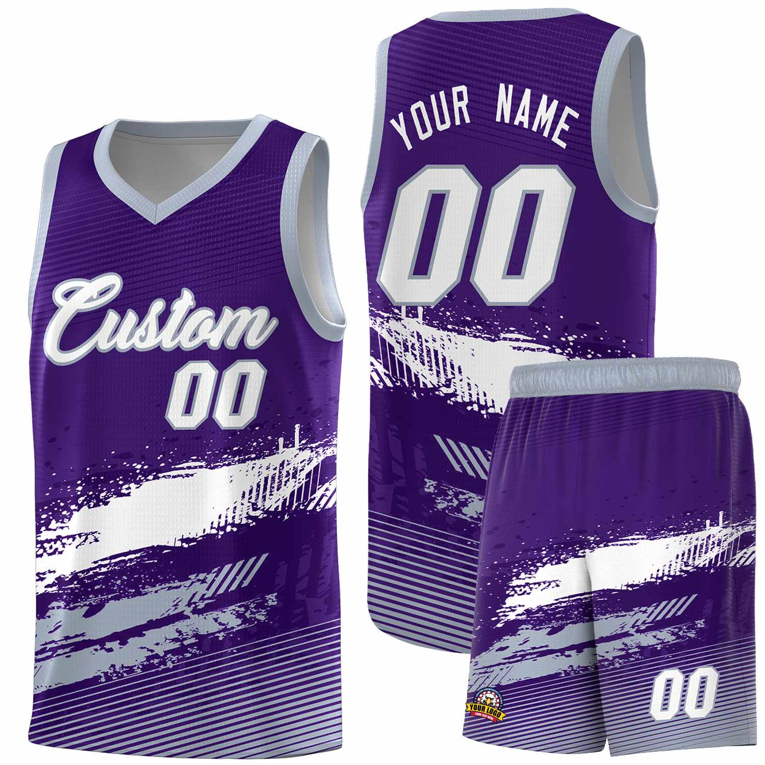 Custom Purple White and Gray Graffiti Pattern Sports Uniform Basketball Jersey