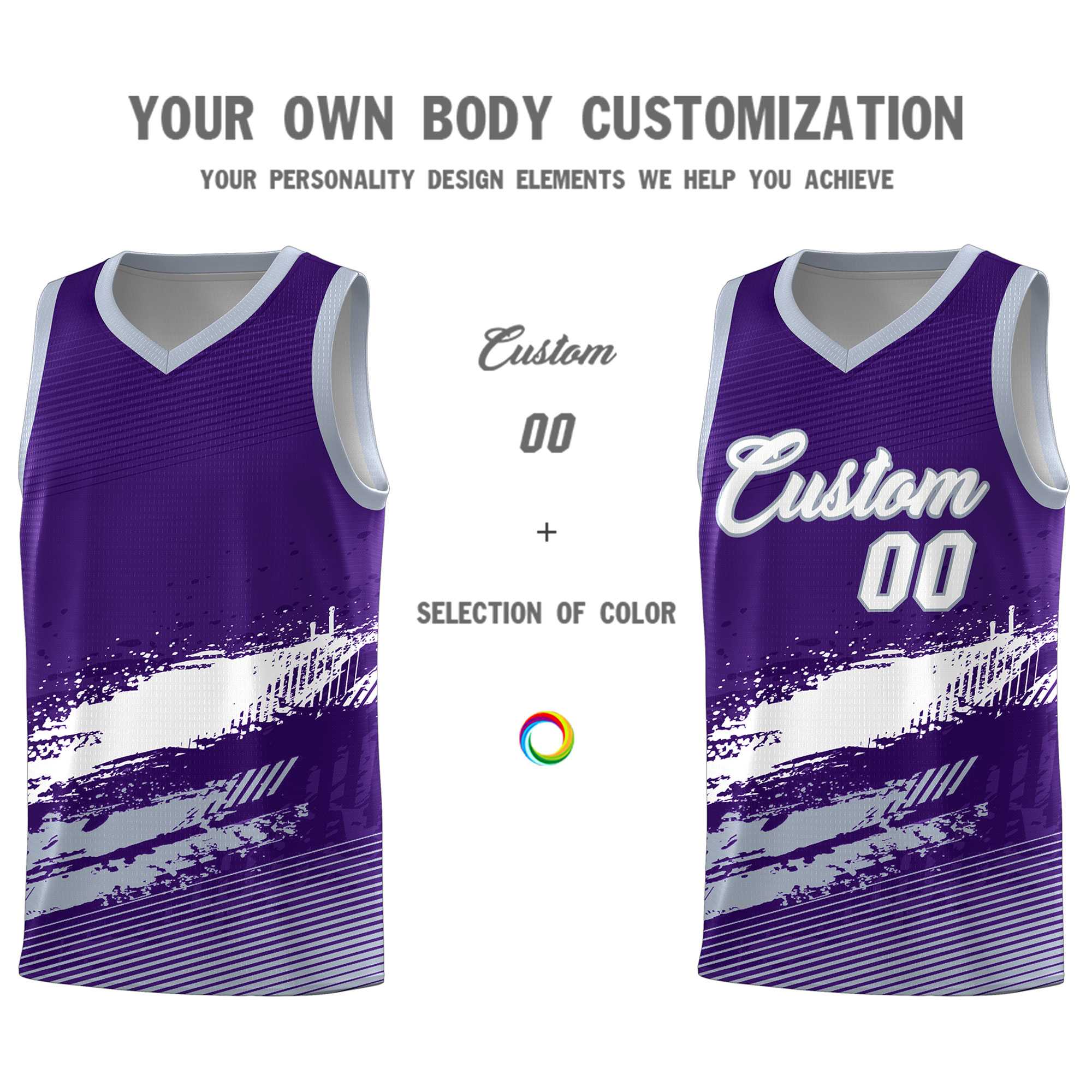 Custom Purple White and Gray Graffiti Pattern Sports Uniform Basketball Jersey