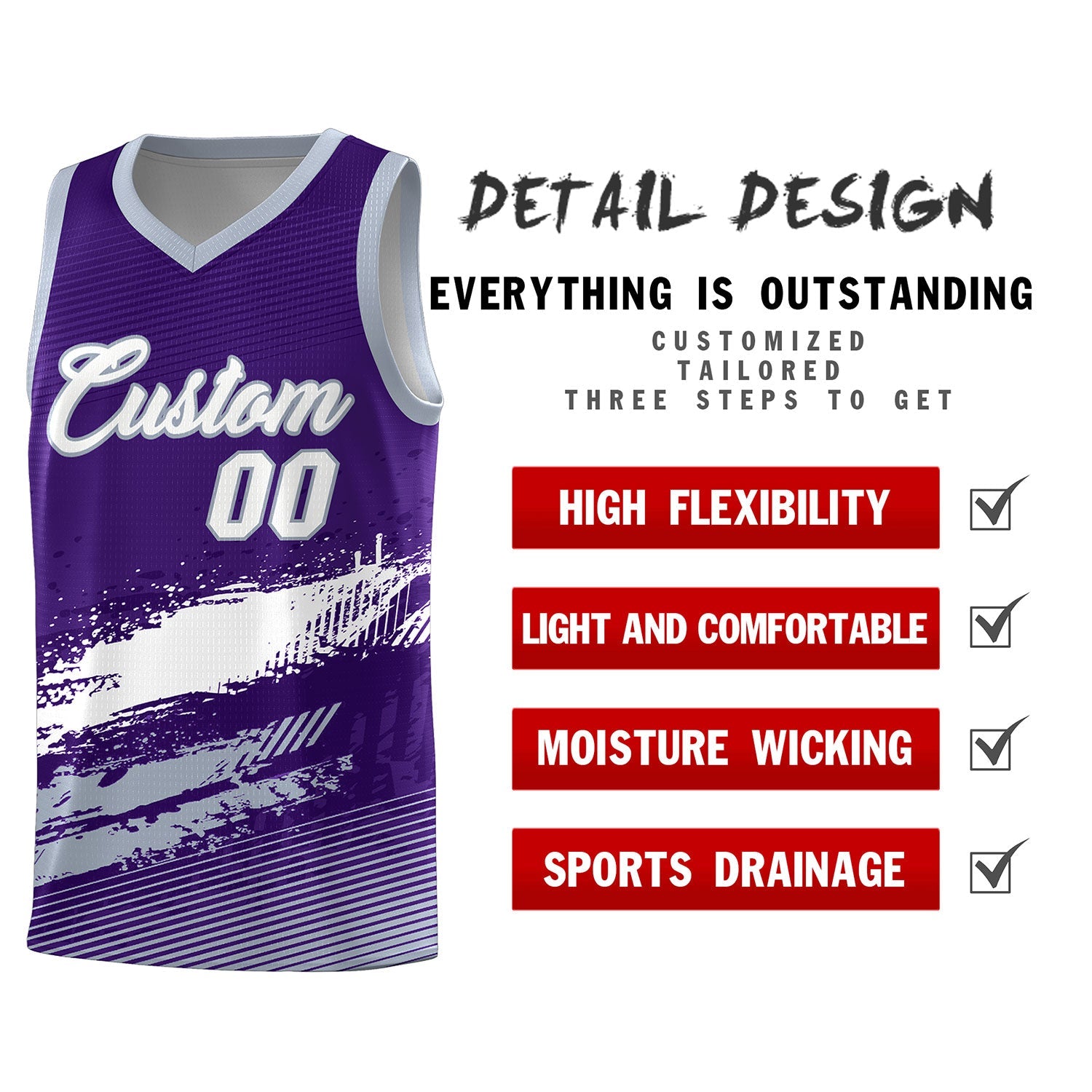 Custom Purple White and Gray Graffiti Pattern Sports Uniform Basketball Jersey