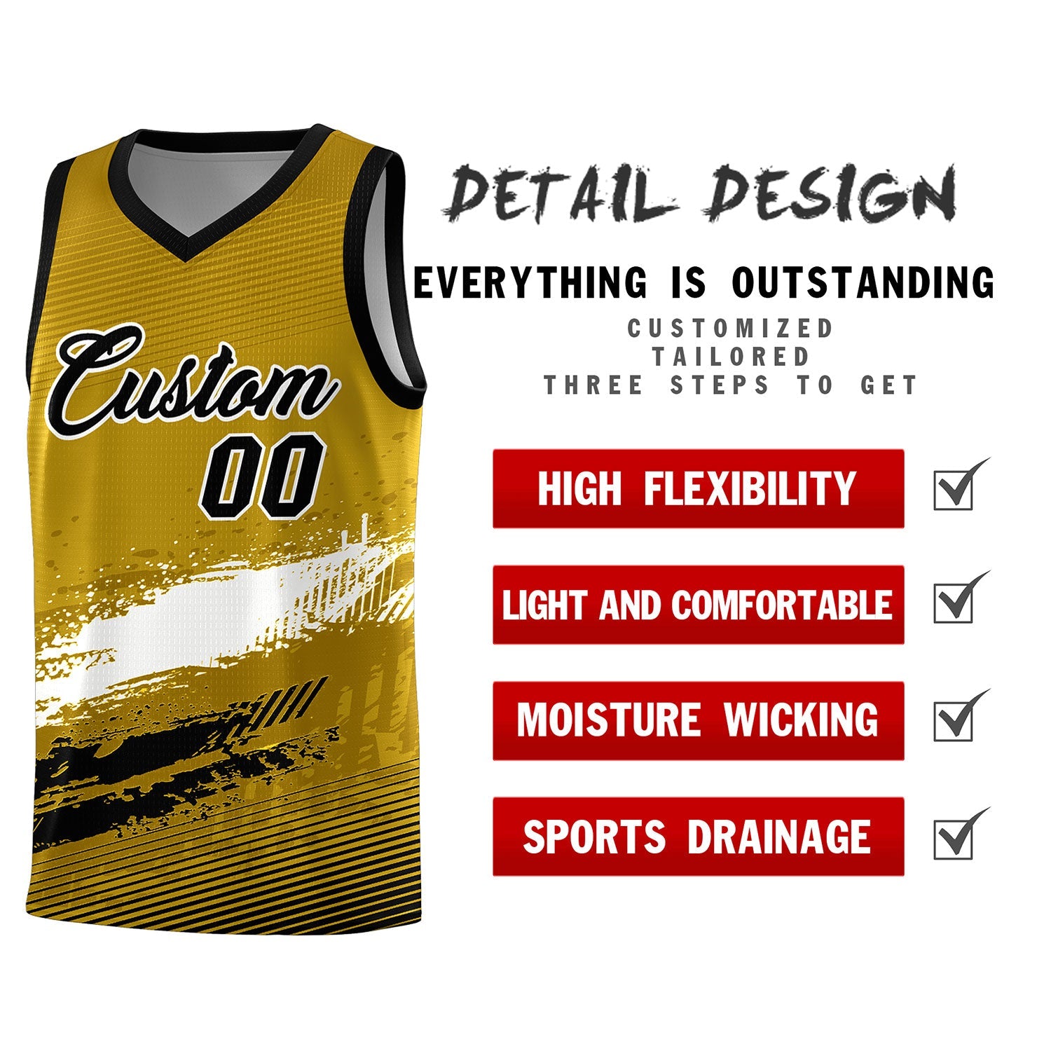 Custom Old Gold White and Black Graffiti Pattern Sports Uniform Basketball Jersey