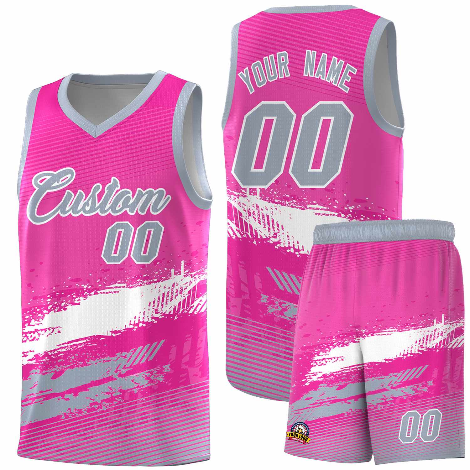 Custom Pink White and Gray Graffiti Pattern Sports Uniform Basketball Jersey