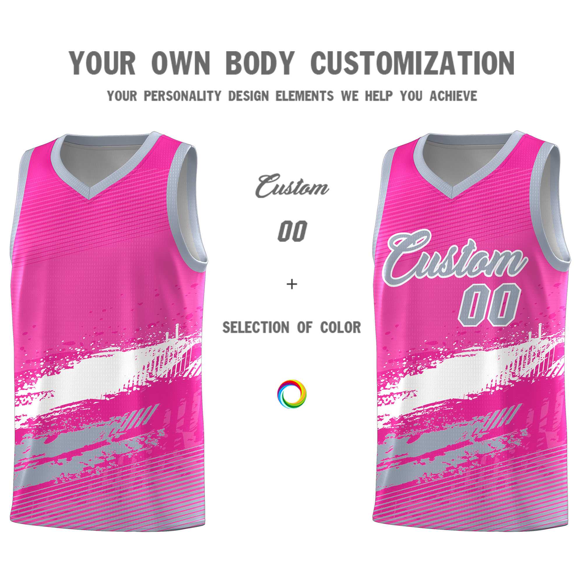 Custom Pink White and Gray Graffiti Pattern Sports Uniform Basketball Jersey