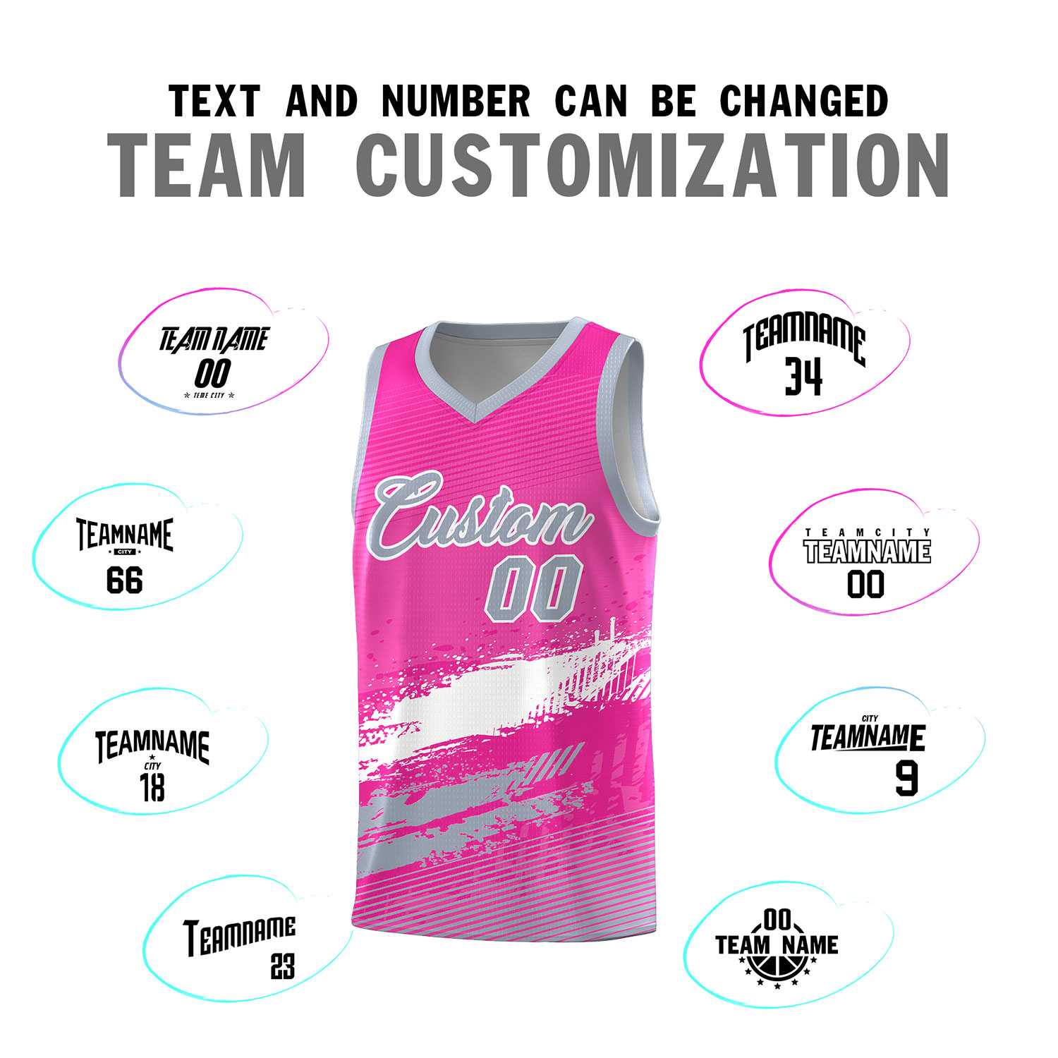 Custom Pink White and Gray Graffiti Pattern Sports Uniform Basketball Jersey