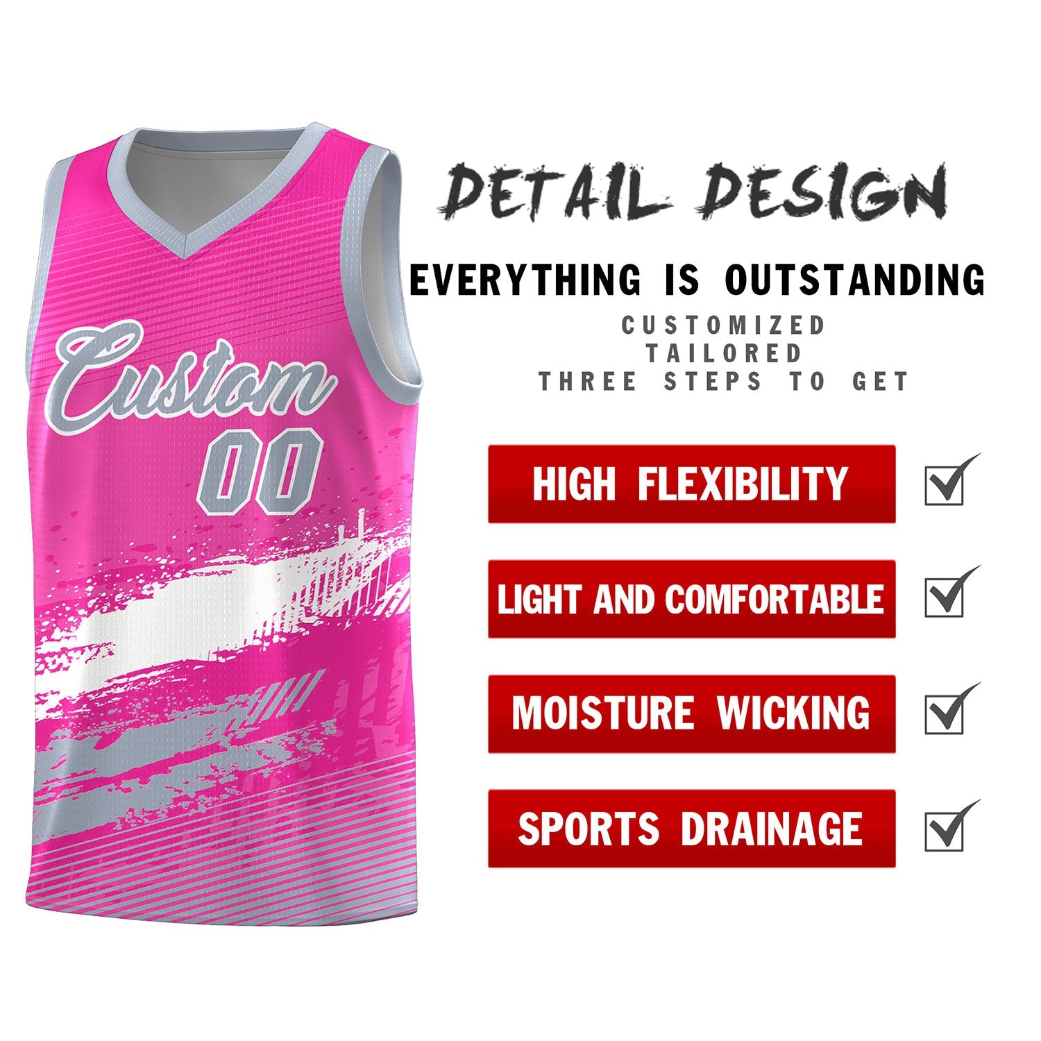 Custom Pink White and Gray Graffiti Pattern Sports Uniform Basketball Jersey