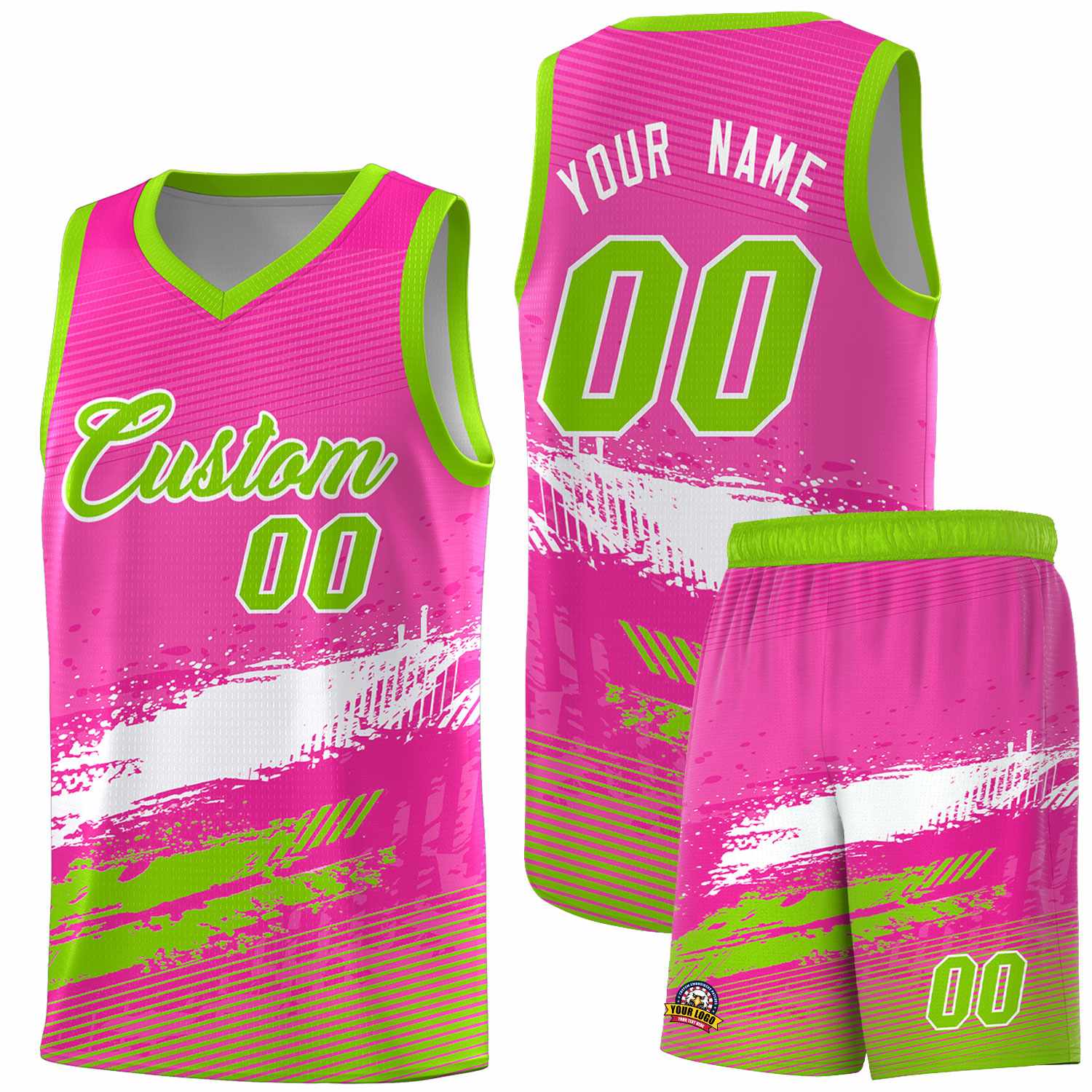 Custom Pink White and Neon Green Graffiti Pattern Sports Uniform Basketball Jersey