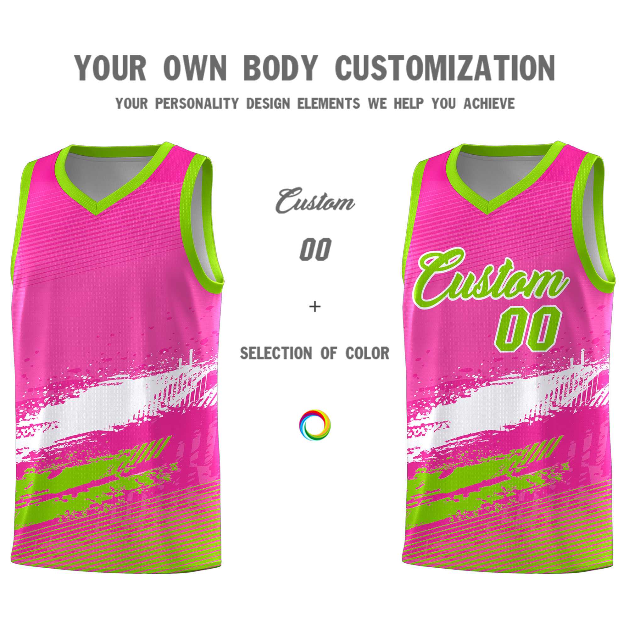 Custom Pink White and Neon Green Graffiti Pattern Sports Uniform Basketball Jersey