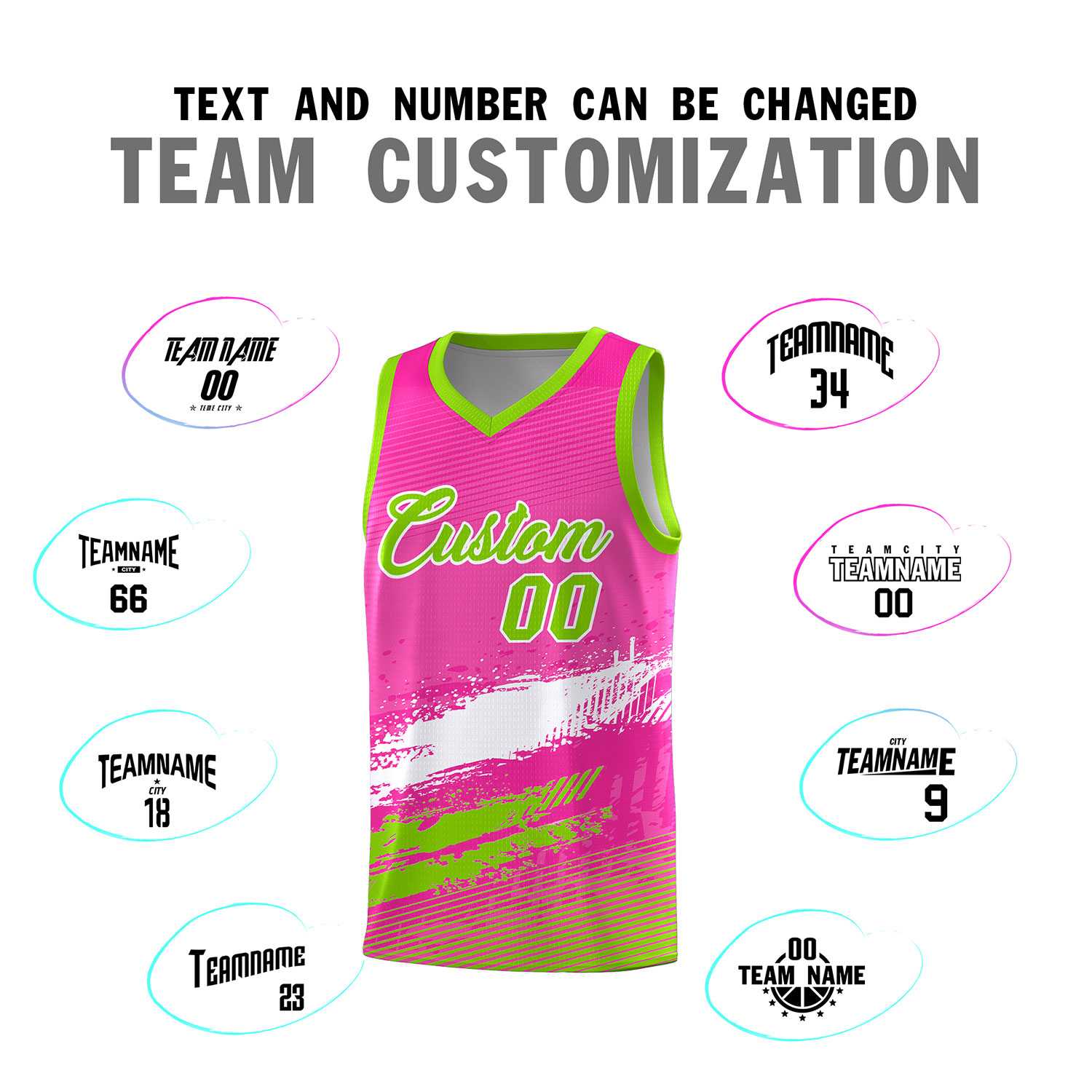 Custom Pink White and Neon Green Graffiti Pattern Sports Uniform Basketball Jersey