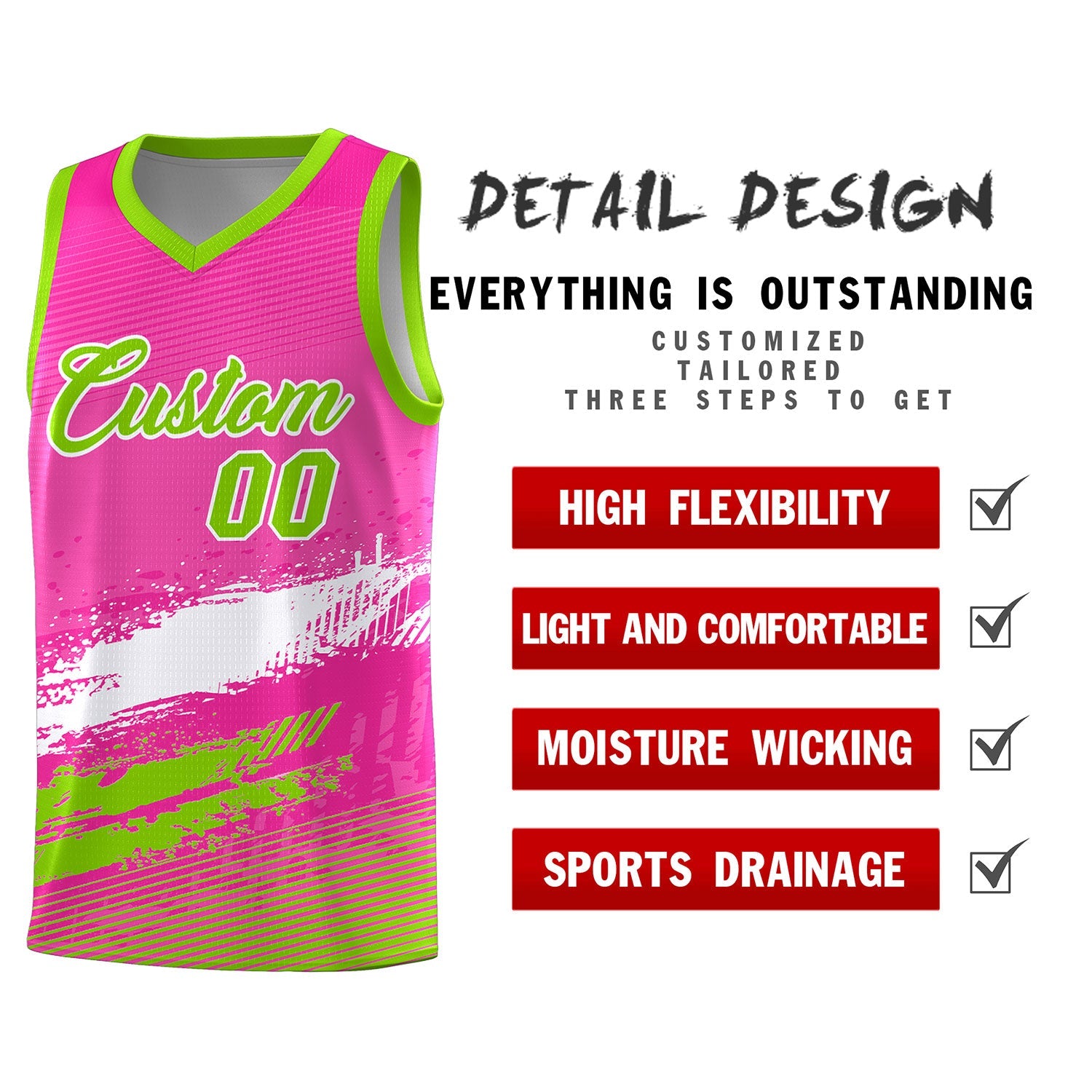 Custom Pink White and Neon Green Graffiti Pattern Sports Uniform Basketball Jersey