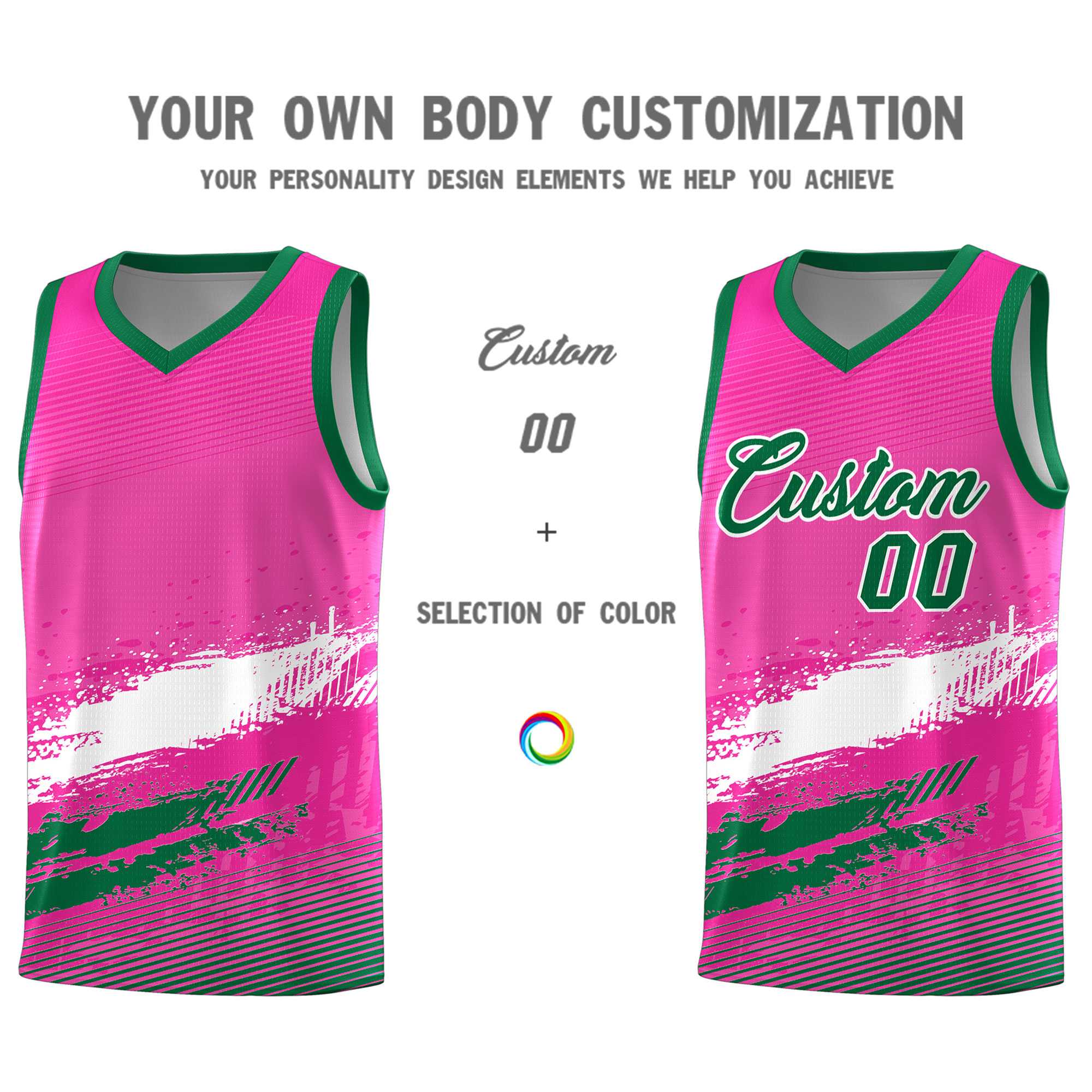 Custom Pink White and Kelly Green Graffiti Pattern Sports Uniform Basketball Jersey