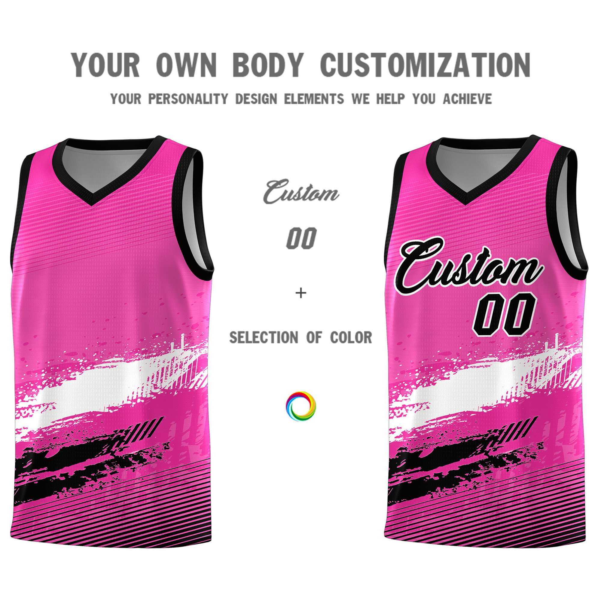 Custom Pink White and Black Graffiti Pattern Sports Uniform Basketball Jersey