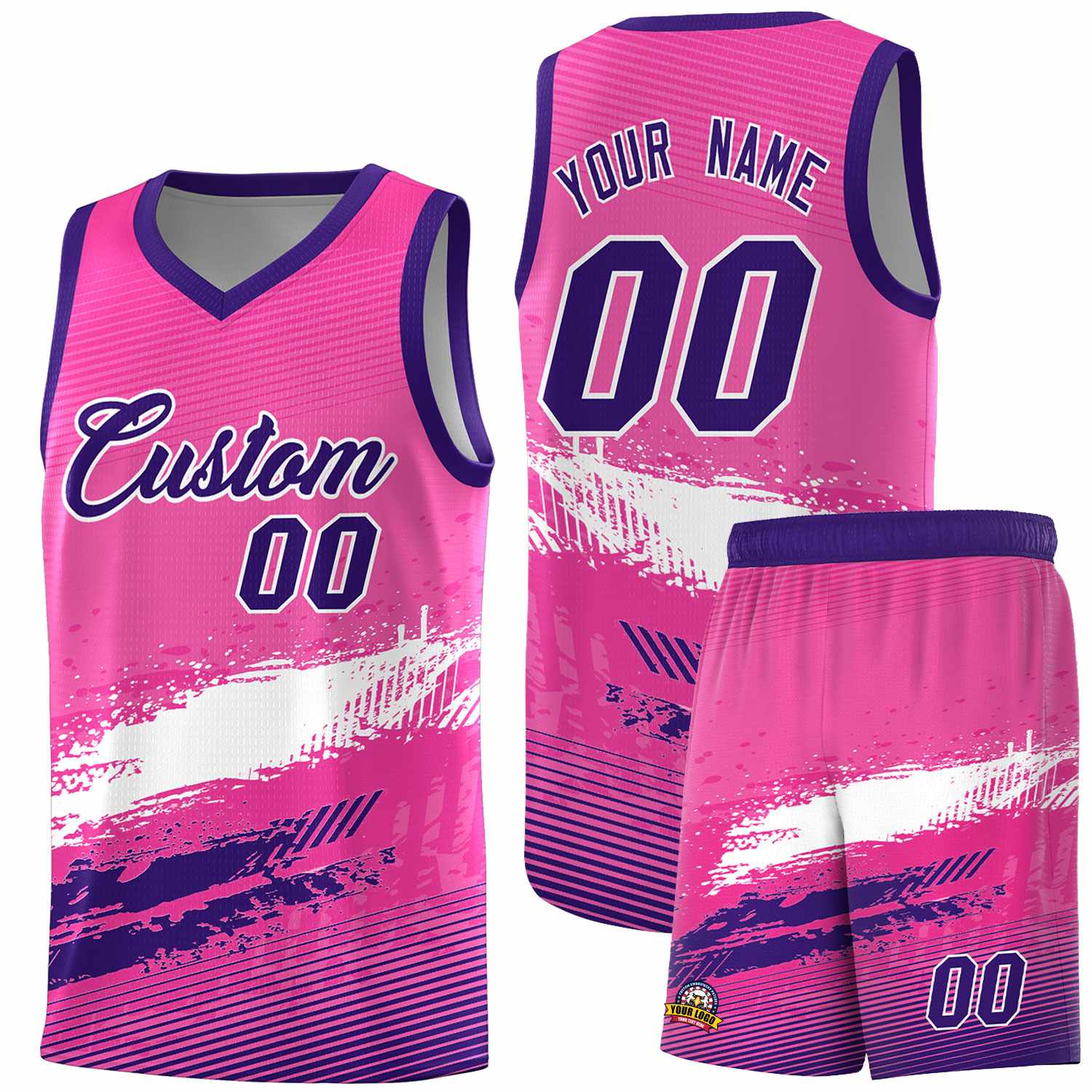 Custom Pink White and Purple Graffiti Pattern Sports Uniform Basketball Jersey